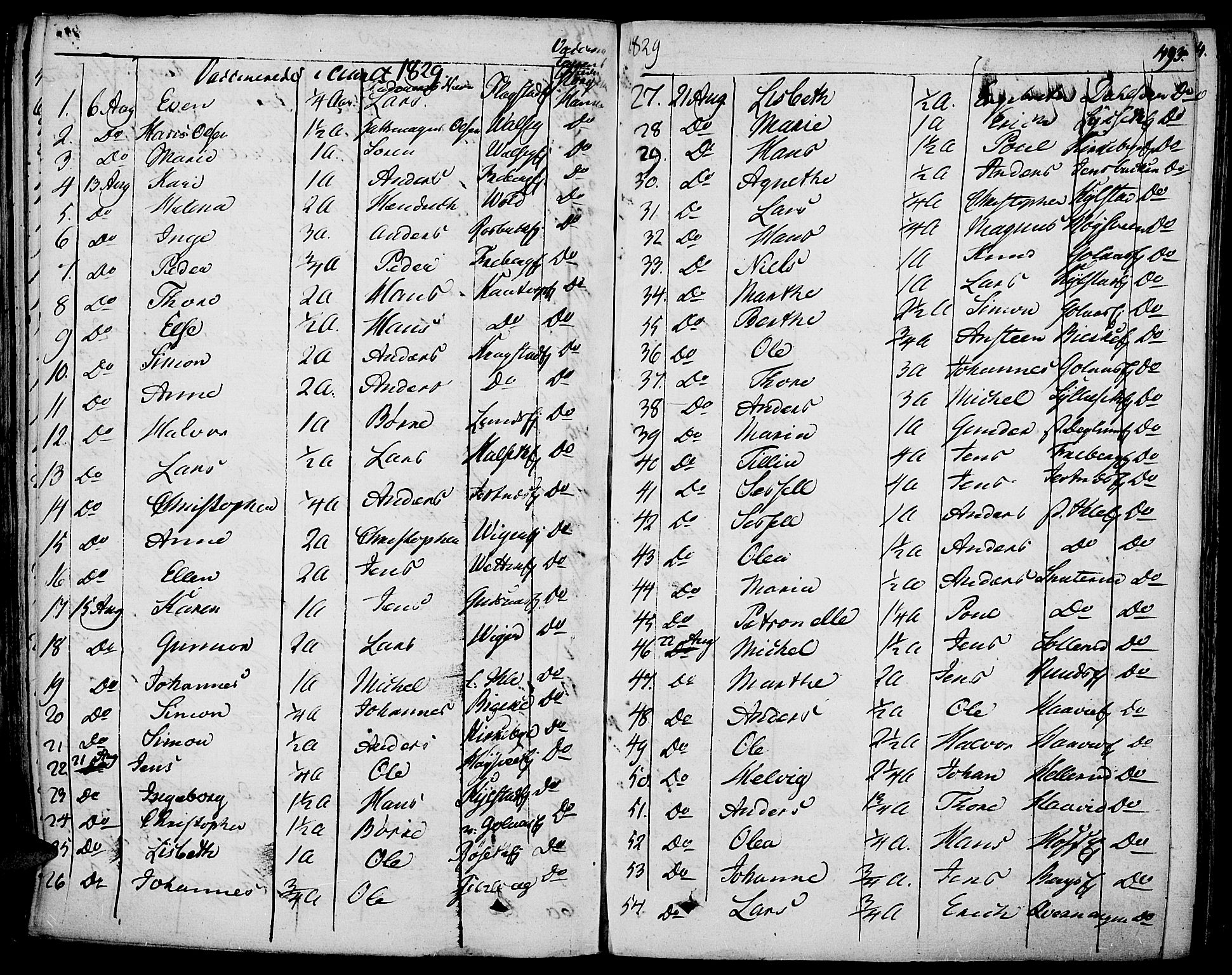 Vang prestekontor, Hedmark, SAH/PREST-008/H/Ha/Haa/L0009: Parish register (official) no. 9, 1826-1841, p. 493