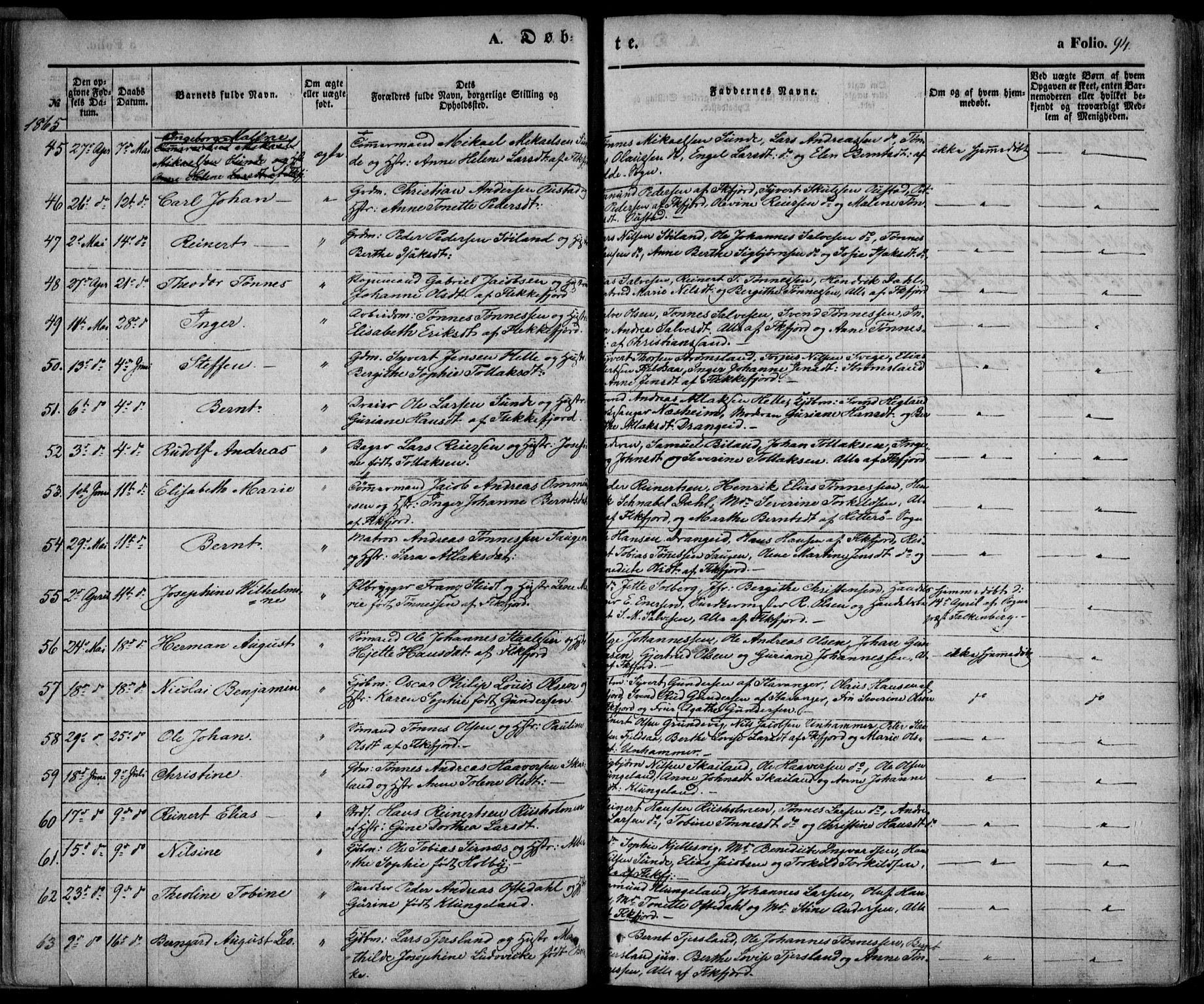 Flekkefjord sokneprestkontor, AV/SAK-1111-0012/F/Fa/Fac/L0005: Parish register (official) no. A 5, 1849-1875, p. 94