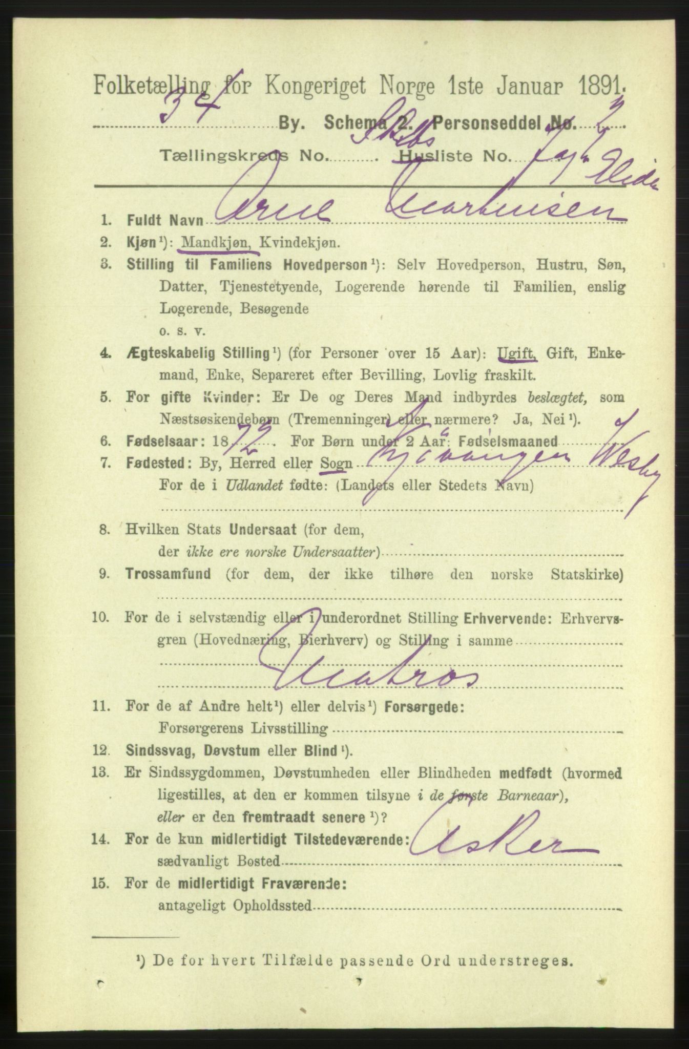 RA, 1891 census for 0904 Grimstad, 1891, p. 4169