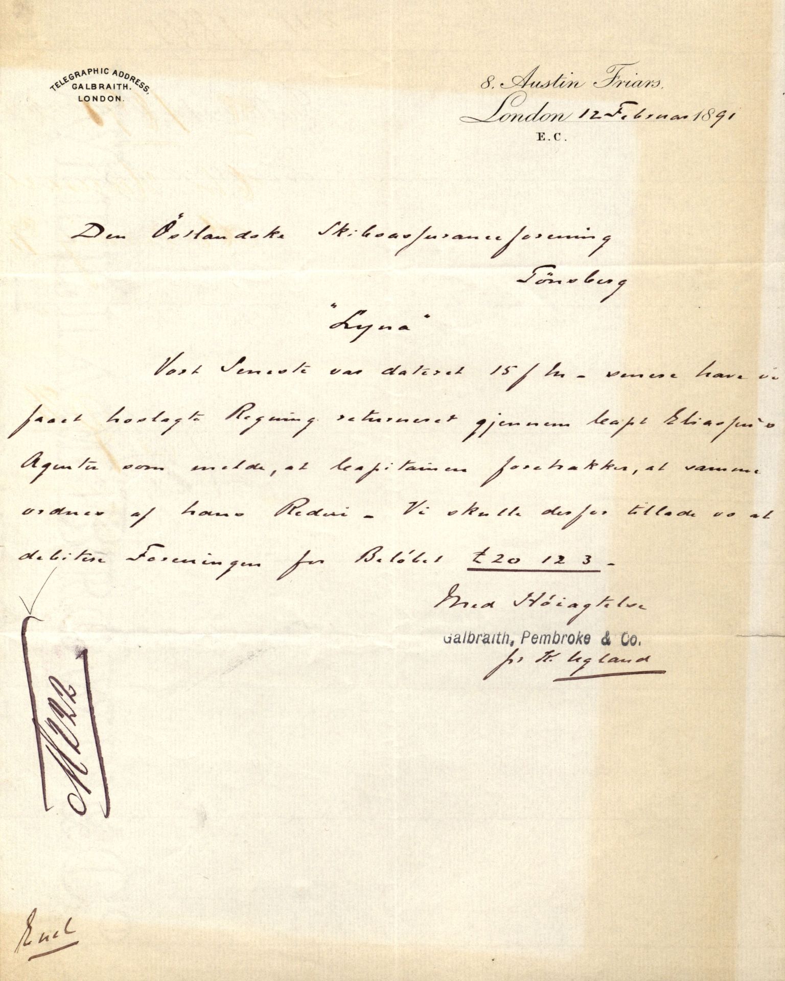 Pa 63 - Østlandske skibsassuranceforening, VEMU/A-1079/G/Ga/L0025/0005: Havaridokumenter / Jacbez, Brin, Eugenie, Lyna, Løvspring, Hurtig, 1890, p. 72