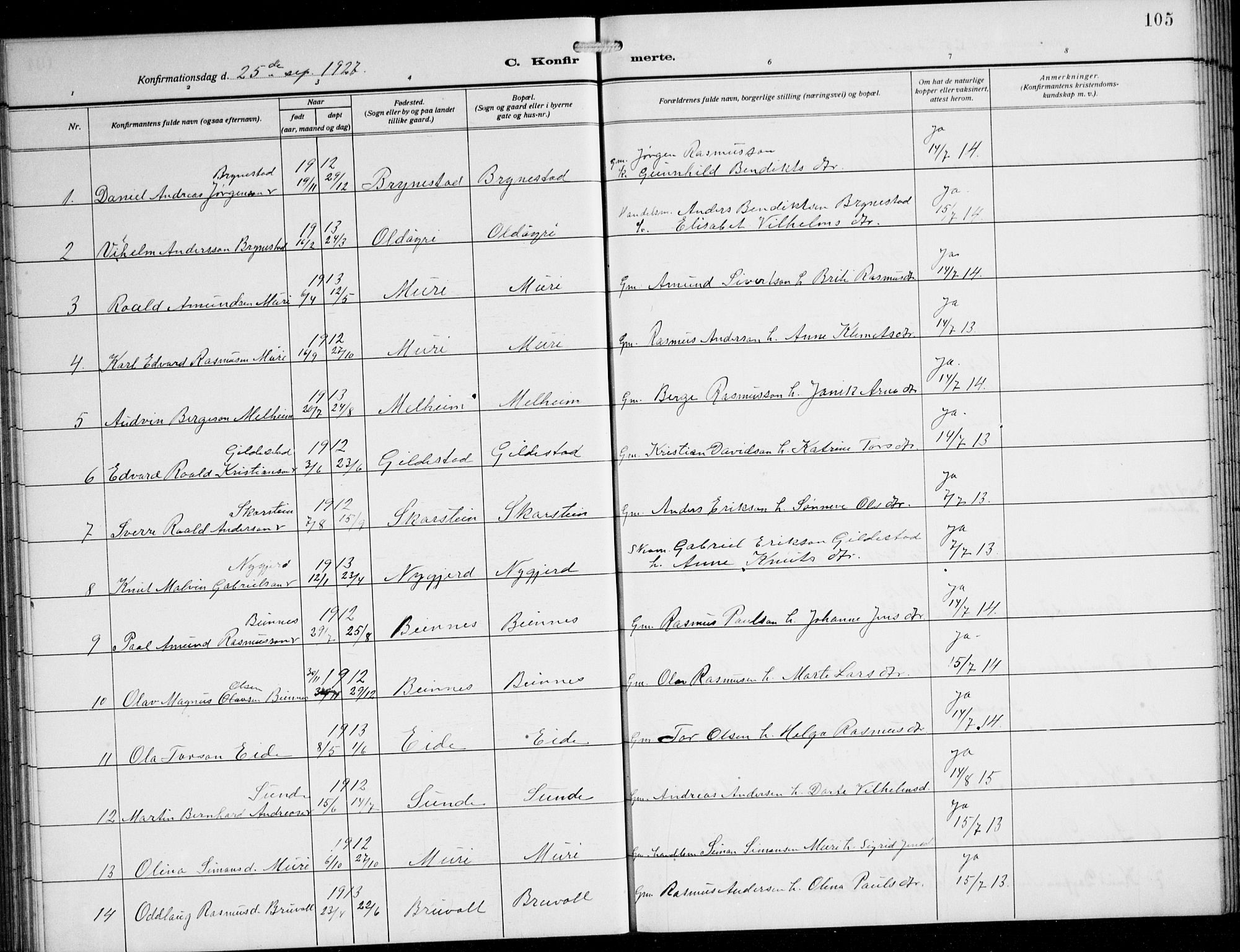 Innvik sokneprestembete, AV/SAB-A-80501: Parish register (copy) no. B 5, 1915-1943, p. 105