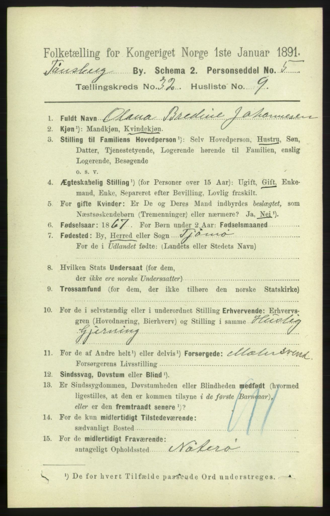 RA, 1891 census for 0705 Tønsberg, 1891, p. 7573