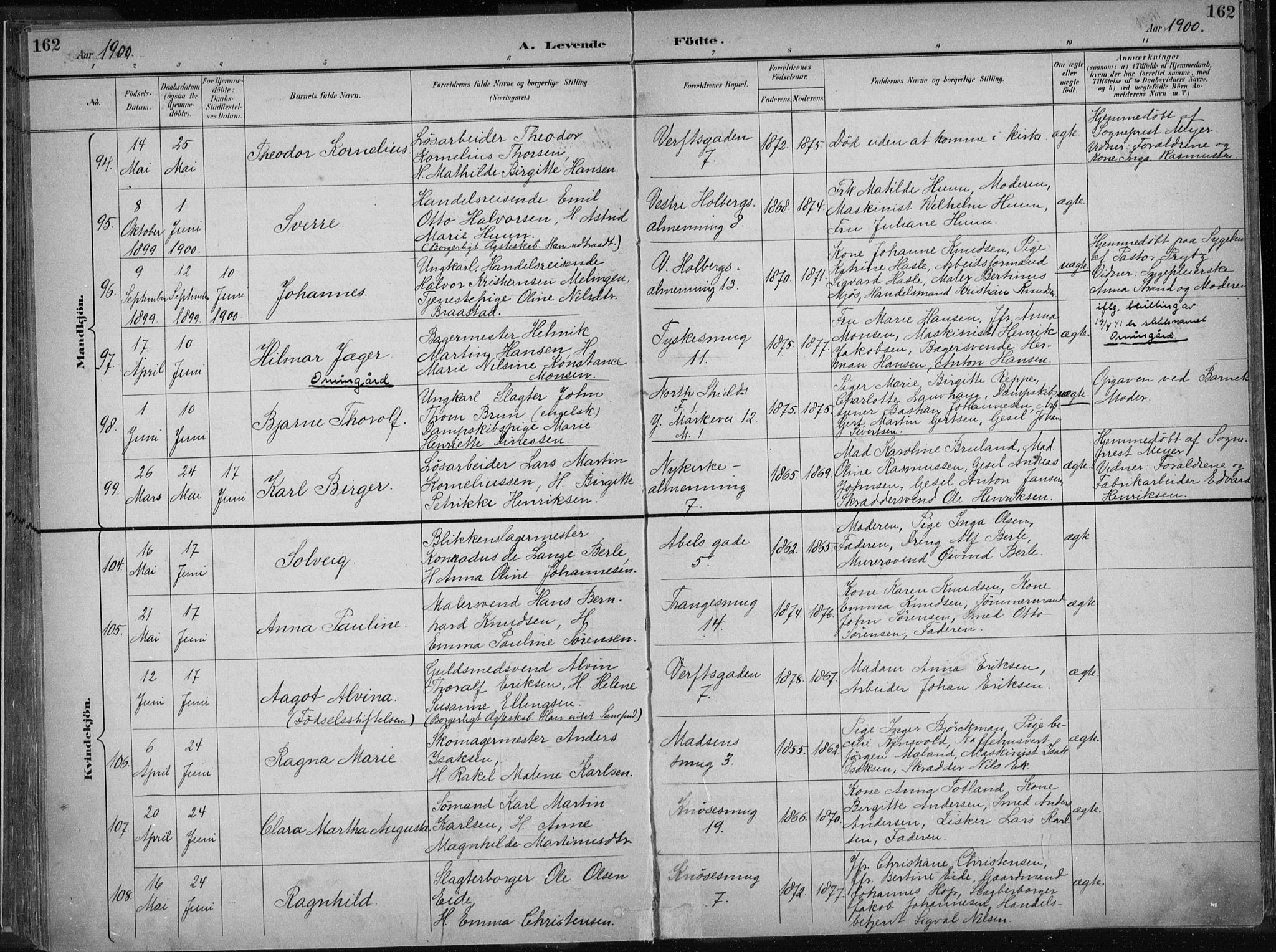 Nykirken Sokneprestembete, AV/SAB-A-77101/H/Haa/L0018: Parish register (official) no. B 6, 1895-1903, p. 162