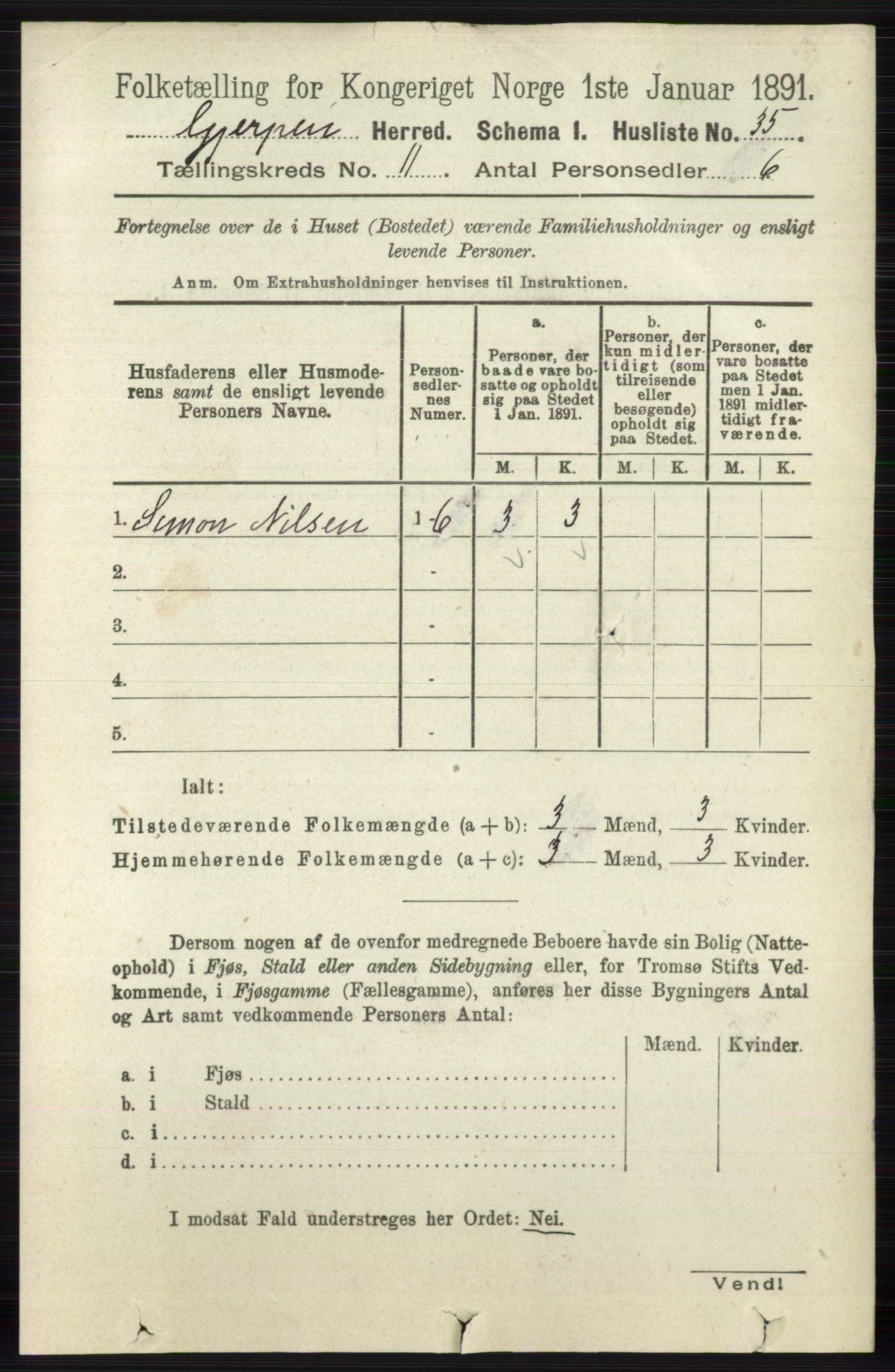 RA, 1891 census for 0812 Gjerpen, 1891, p. 6534