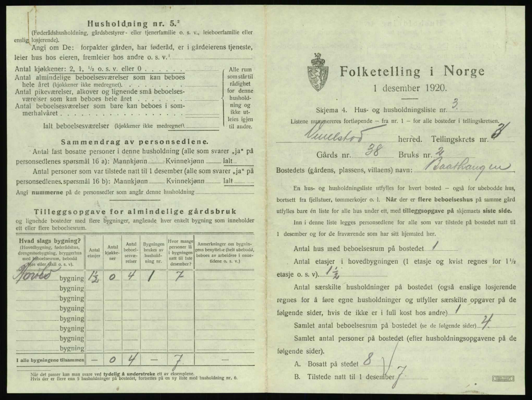 SAT, 1920 census for Vevelstad, 1920, p. 252