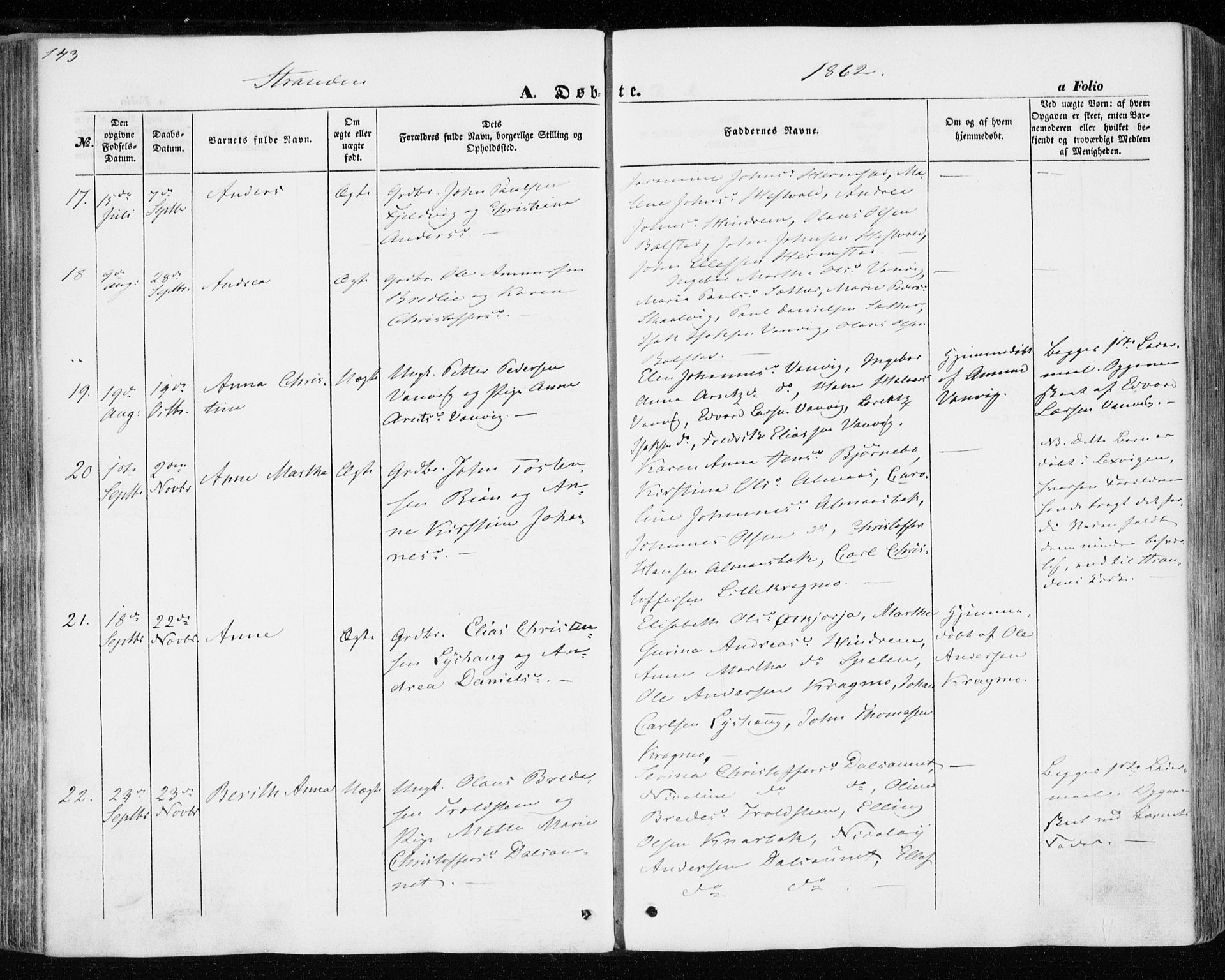 Ministerialprotokoller, klokkerbøker og fødselsregistre - Nord-Trøndelag, SAT/A-1458/701/L0008: Parish register (official) no. 701A08 /2, 1854-1863, p. 143