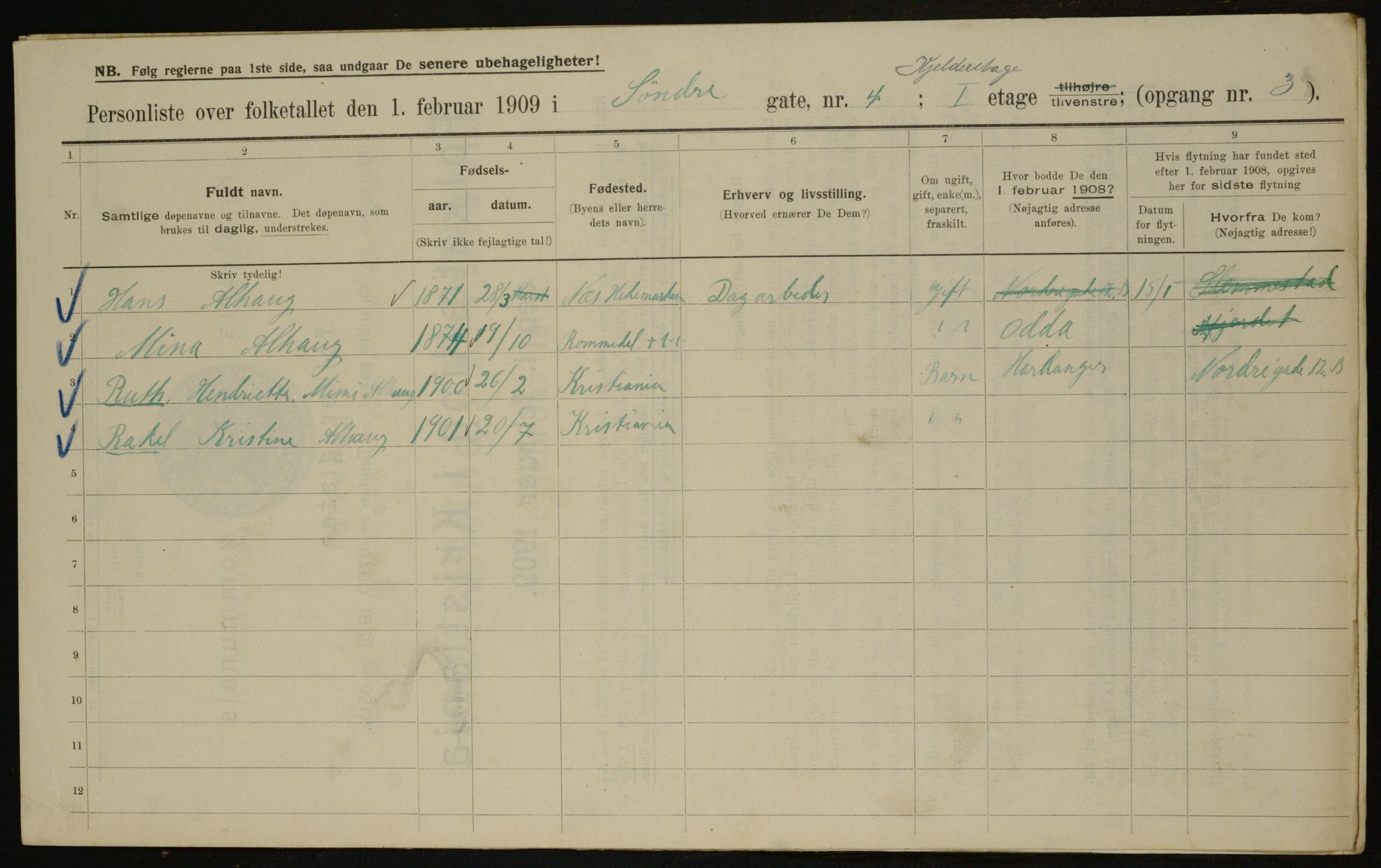 OBA, Municipal Census 1909 for Kristiania, 1909, p. 96351