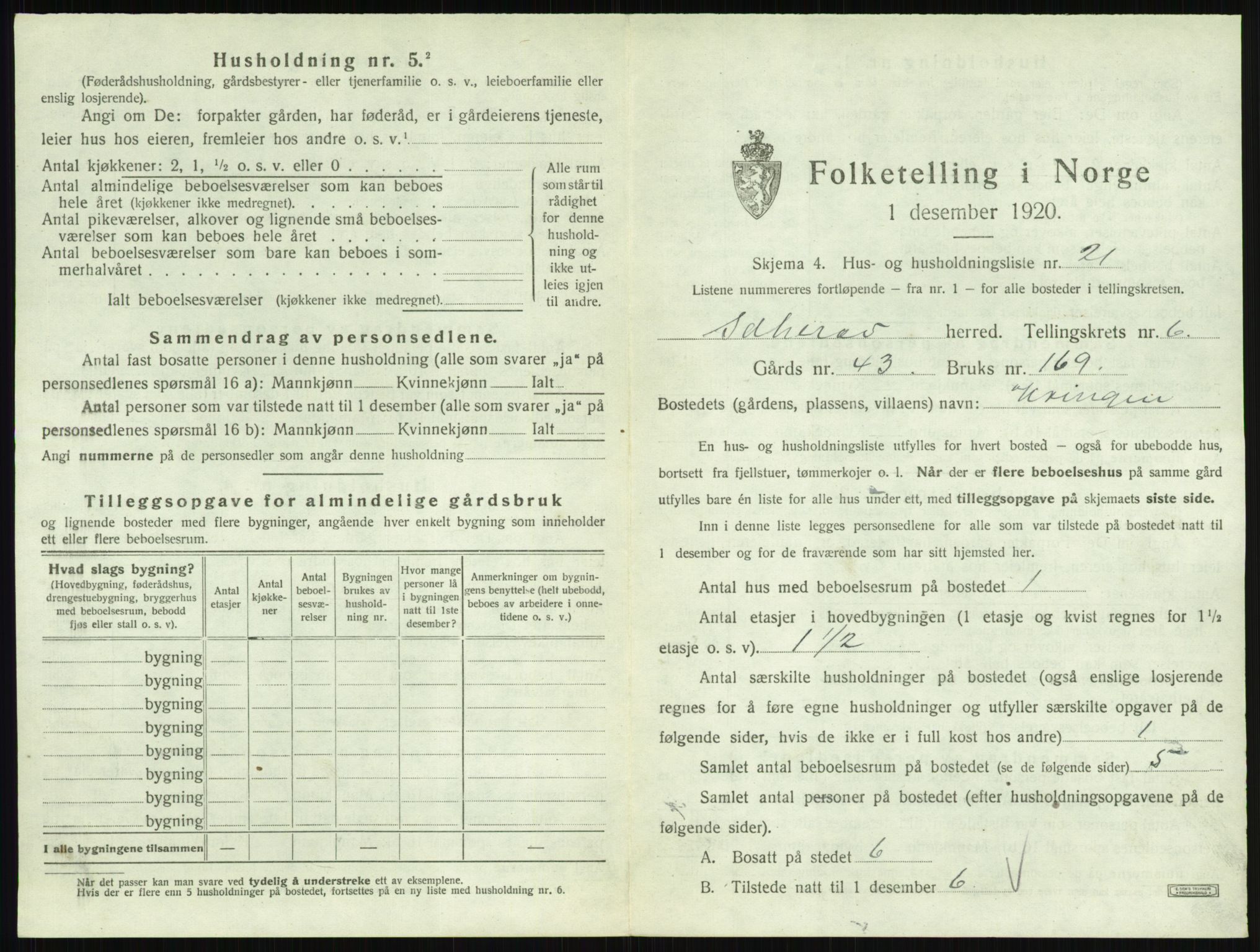 SAKO, 1920 census for Sandeherred, 1920, p. 1154