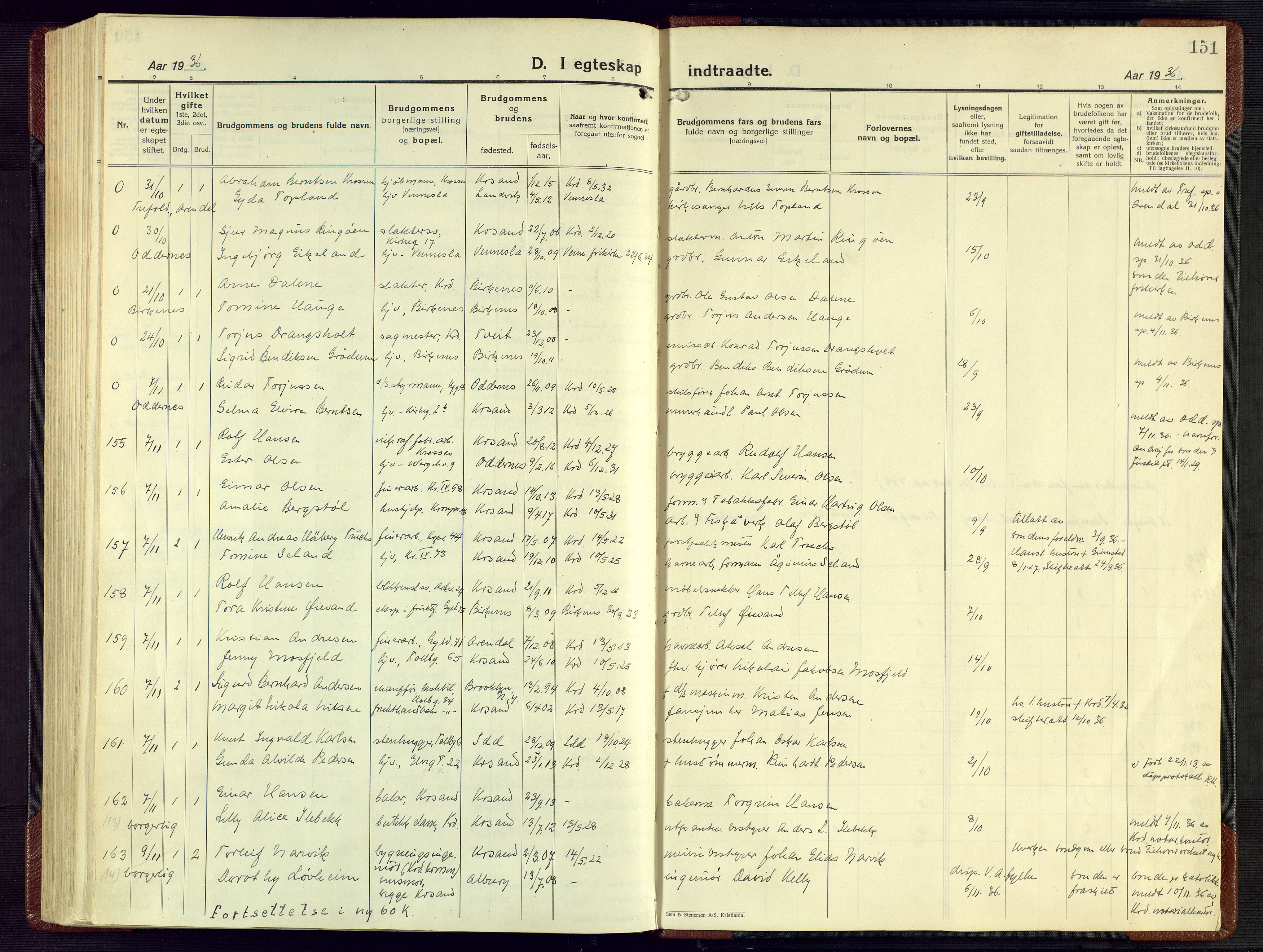 Kristiansand domprosti, AV/SAK-1112-0006/F/Fa/L0029: Parish register (official) no. A 28, 1925-1936, p. 151