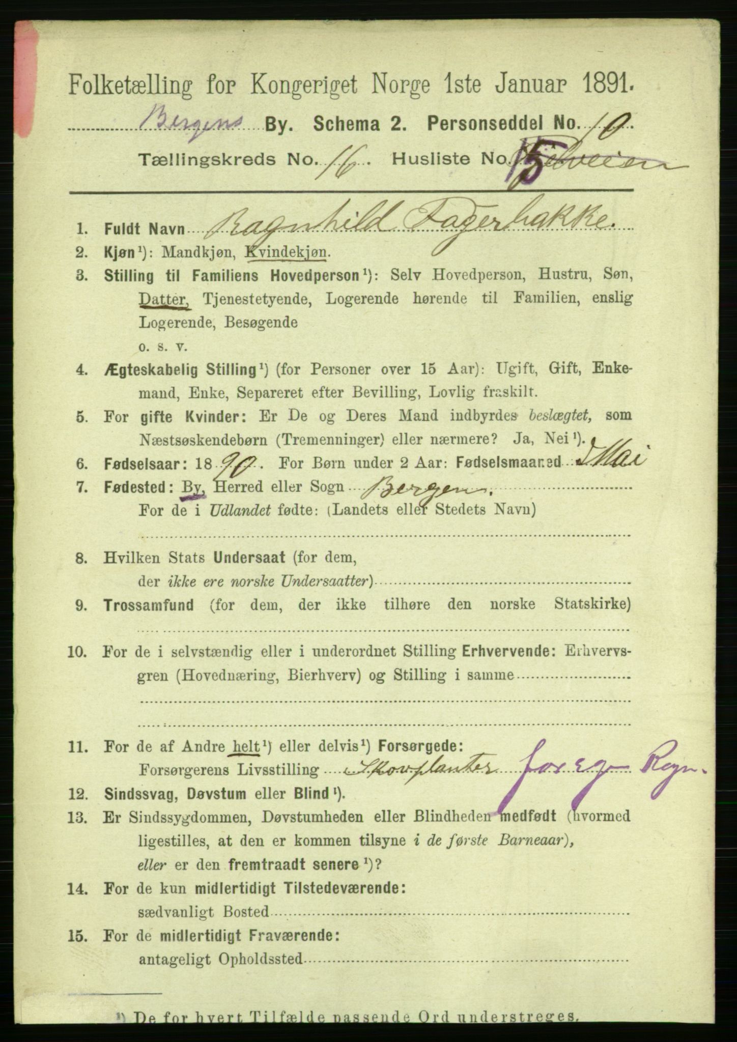 RA, 1891 Census for 1301 Bergen, 1891, p. 25186