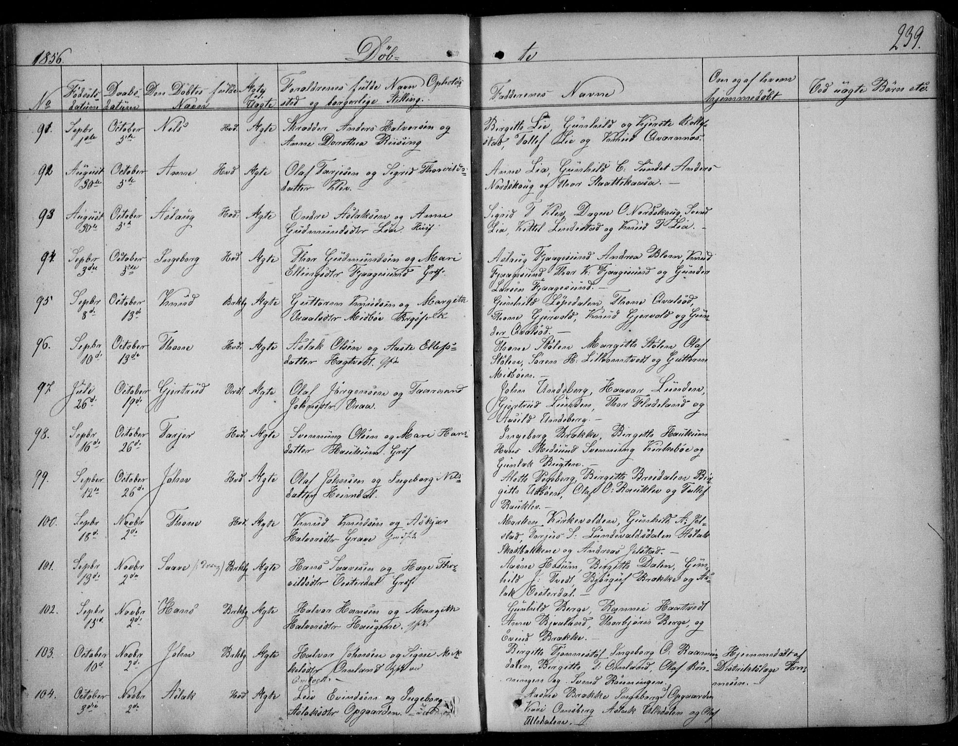 Kviteseid kirkebøker, SAKO/A-276/F/Fa/L0006: Parish register (official) no. I 6, 1836-1858, p. 239