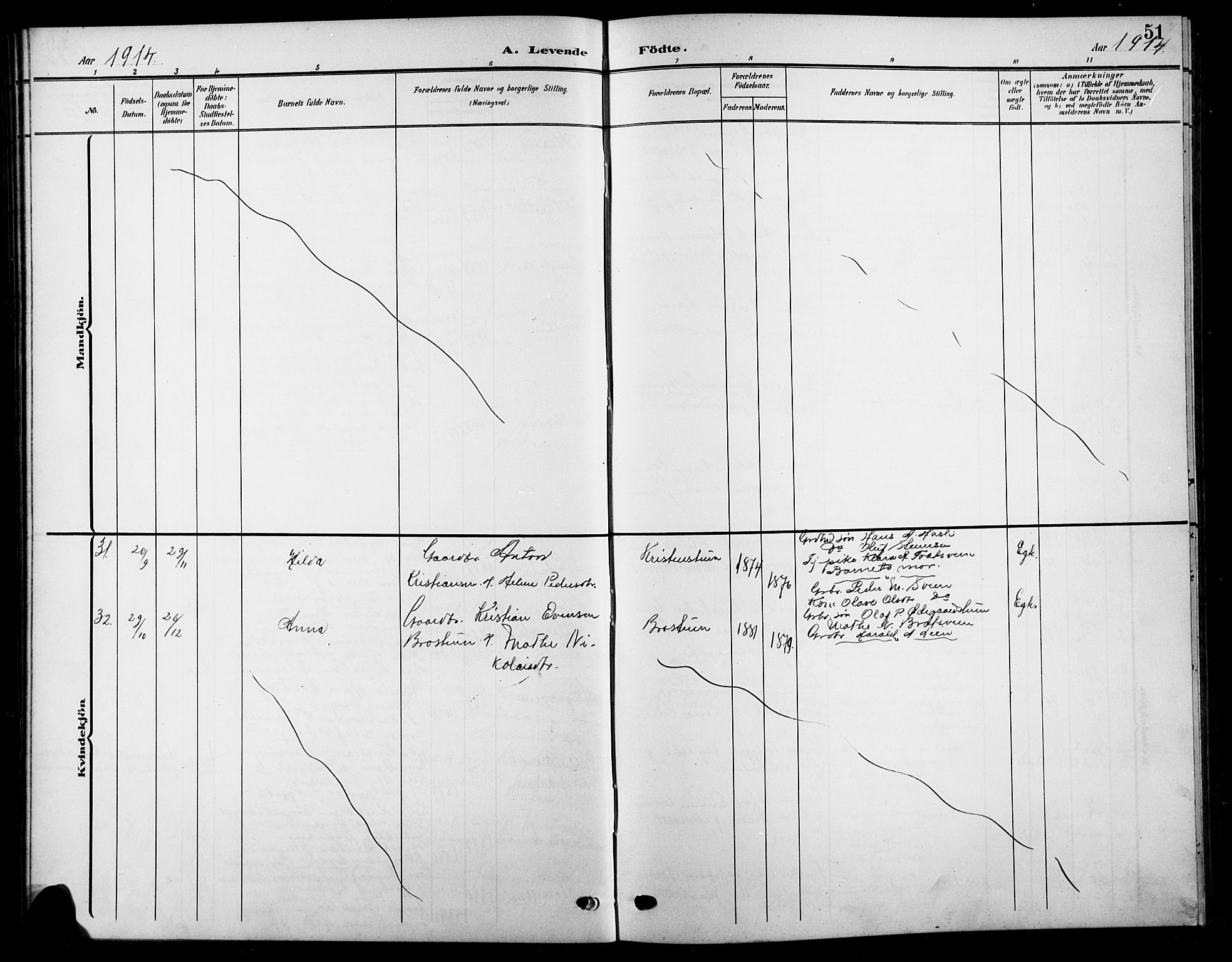 Biri prestekontor, AV/SAH-PREST-096/H/Ha/Hab/L0005: Parish register (copy) no. 5, 1906-1919, p. 51