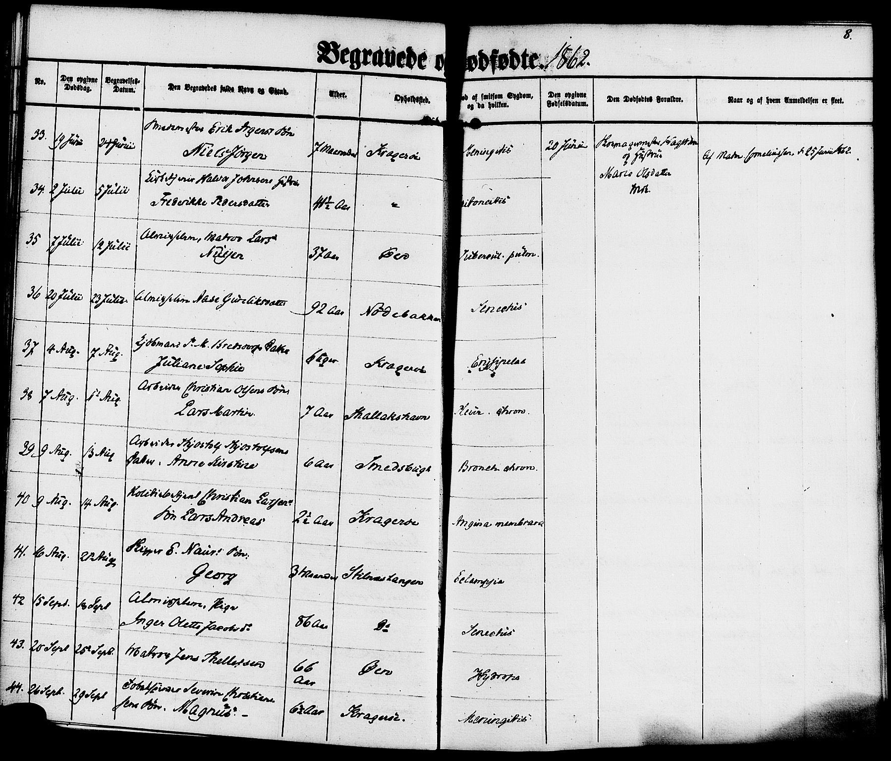 Kragerø kirkebøker, AV/SAKO-A-278/F/Fa/L0010: Parish register (official) no. 10, 1861-1885, p. 8