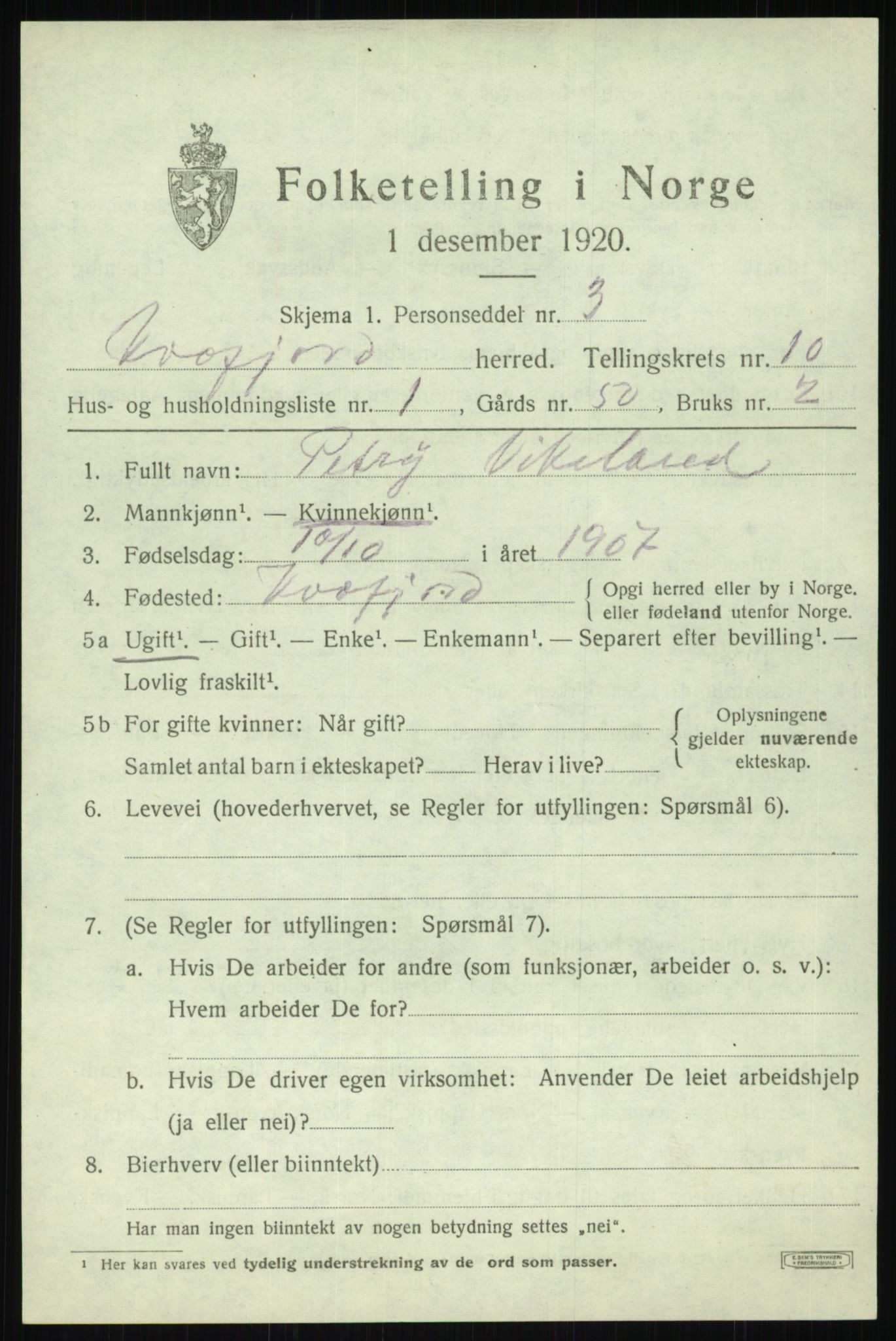 SATØ, 1920 census for Kvæfjord, 1920, p. 4523