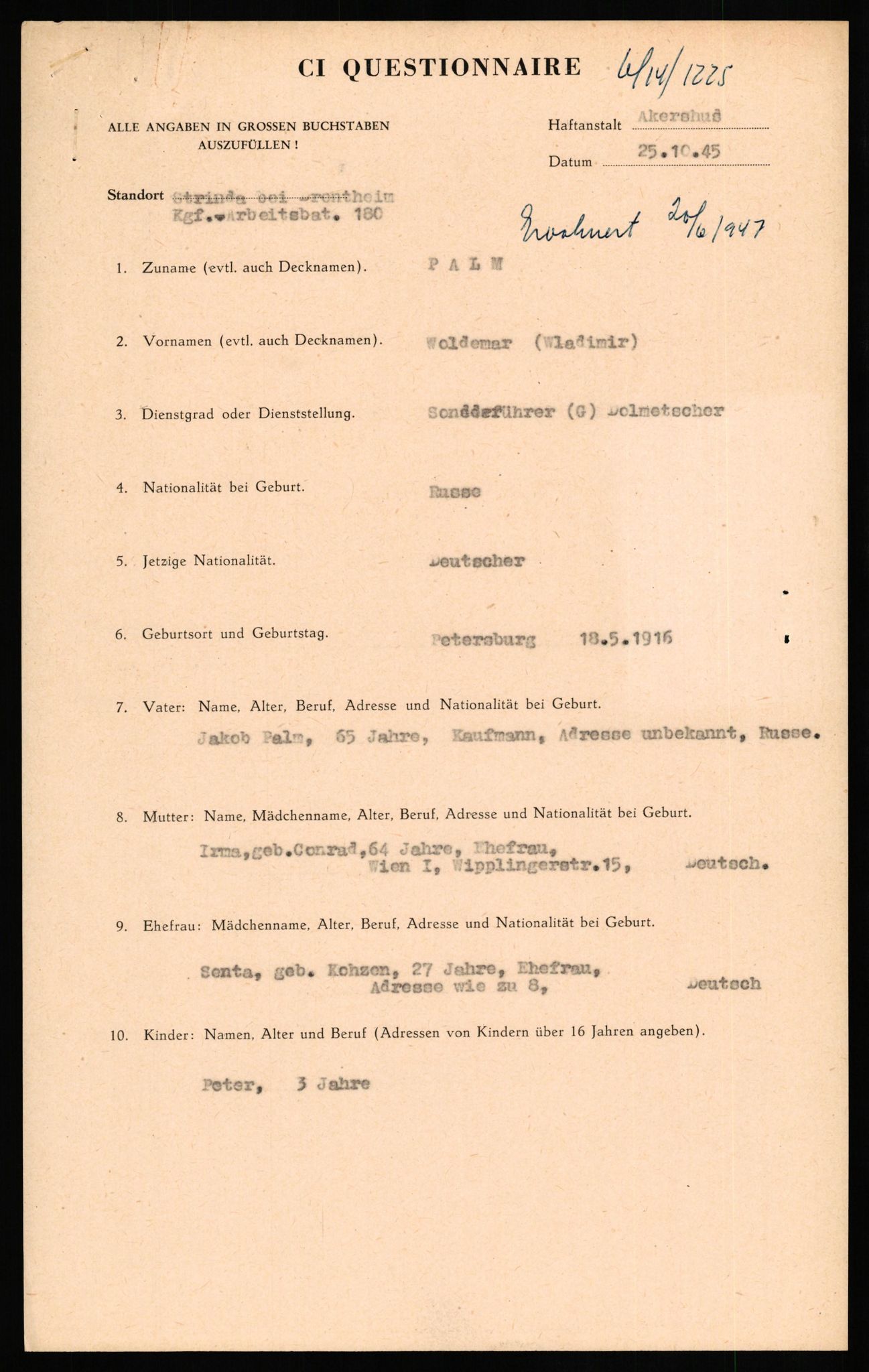 Forsvaret, Forsvarets overkommando II, AV/RA-RAFA-3915/D/Db/L0025: CI Questionaires. Tyske okkupasjonsstyrker i Norge. Tyskere., 1945-1946, p. 318