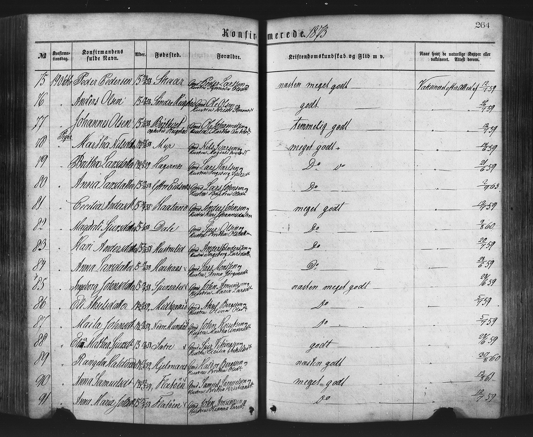 Hamre sokneprestembete, AV/SAB-A-75501/H/Ha/Haa/Haaa/L0015: Parish register (official) no. A 15, 1870-1881, p. 264