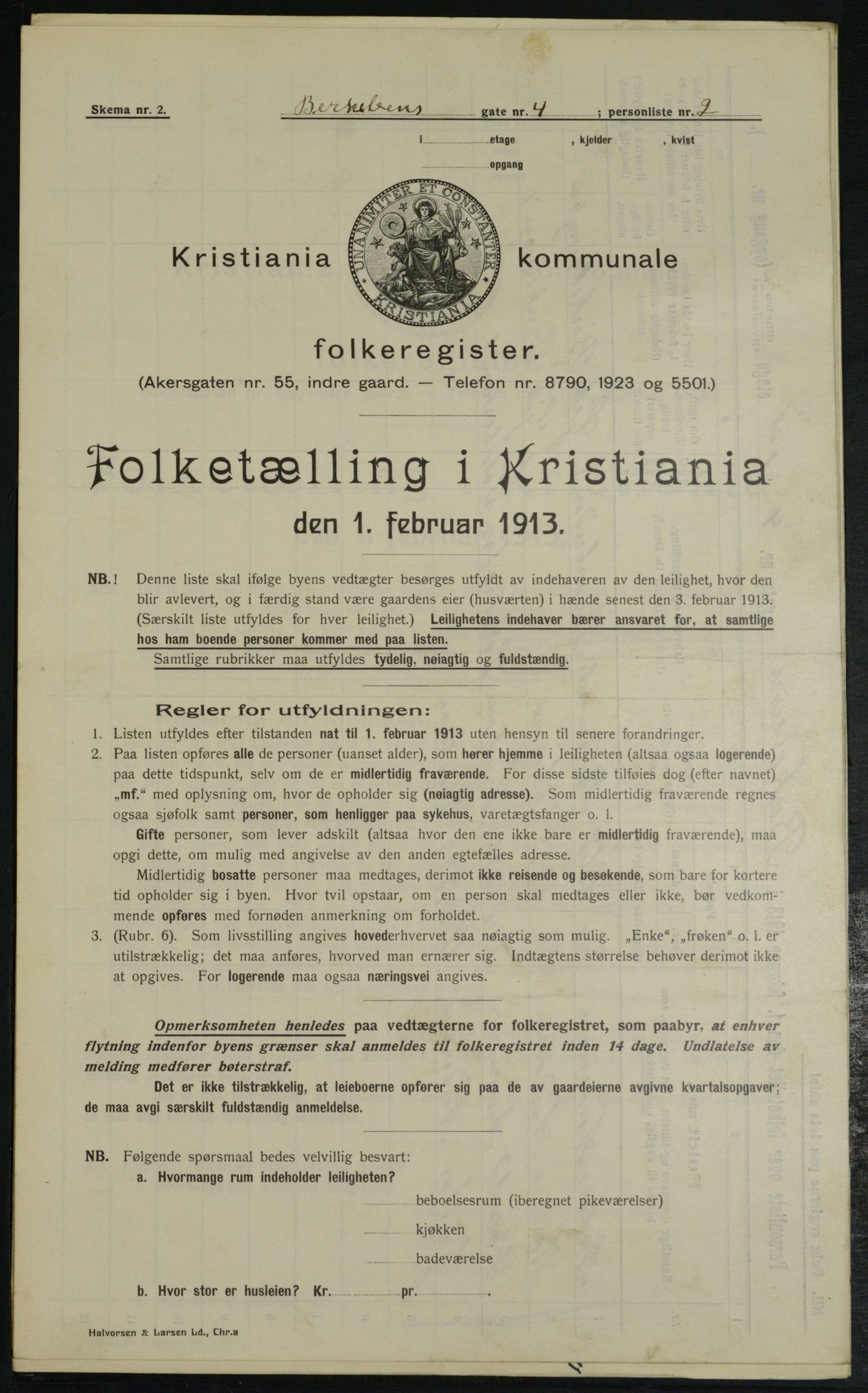 OBA, Municipal Census 1913 for Kristiania, 1913, p. 4768