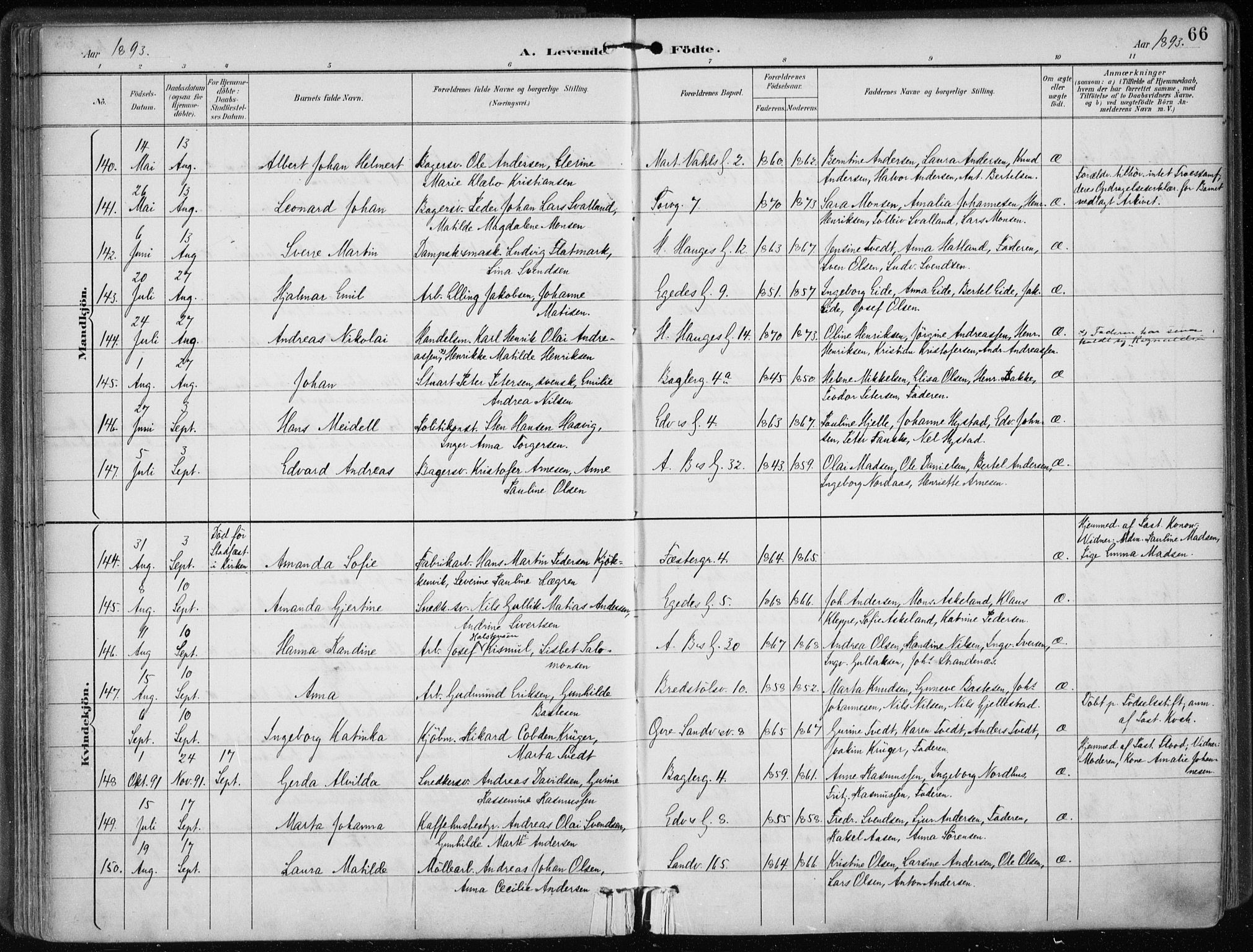 Sandviken Sokneprestembete, AV/SAB-A-77601/H/Ha/L0005: Parish register (official) no. B 2, 1891-1901, p. 66