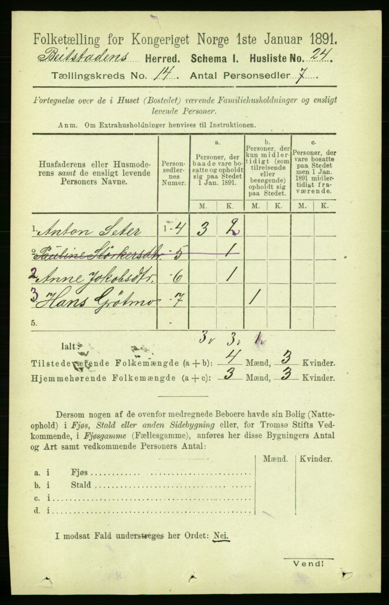 RA, 1891 census for 1727 Beitstad, 1891, p. 3844