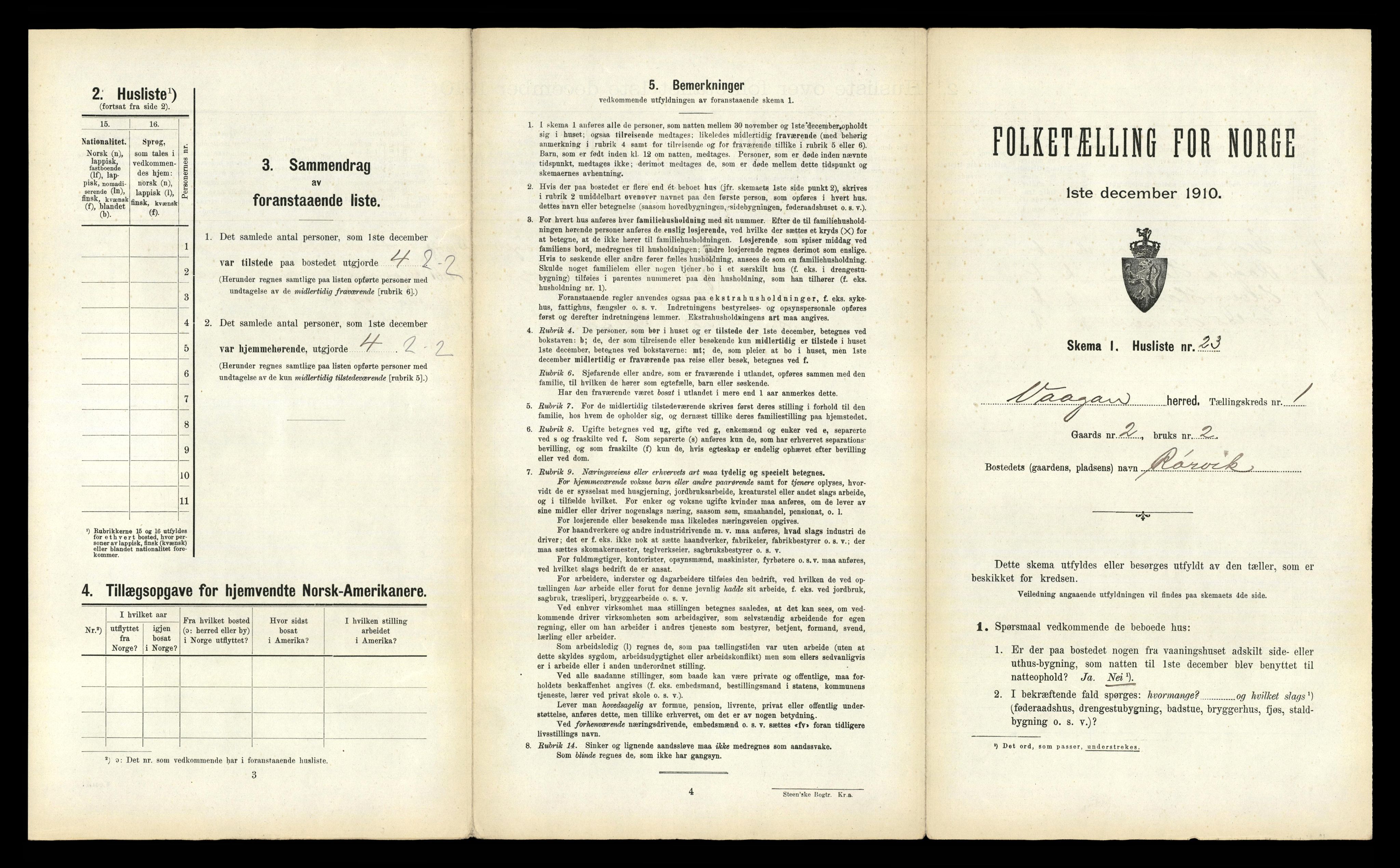 RA, 1910 census for Vågan, 1910, p. 105