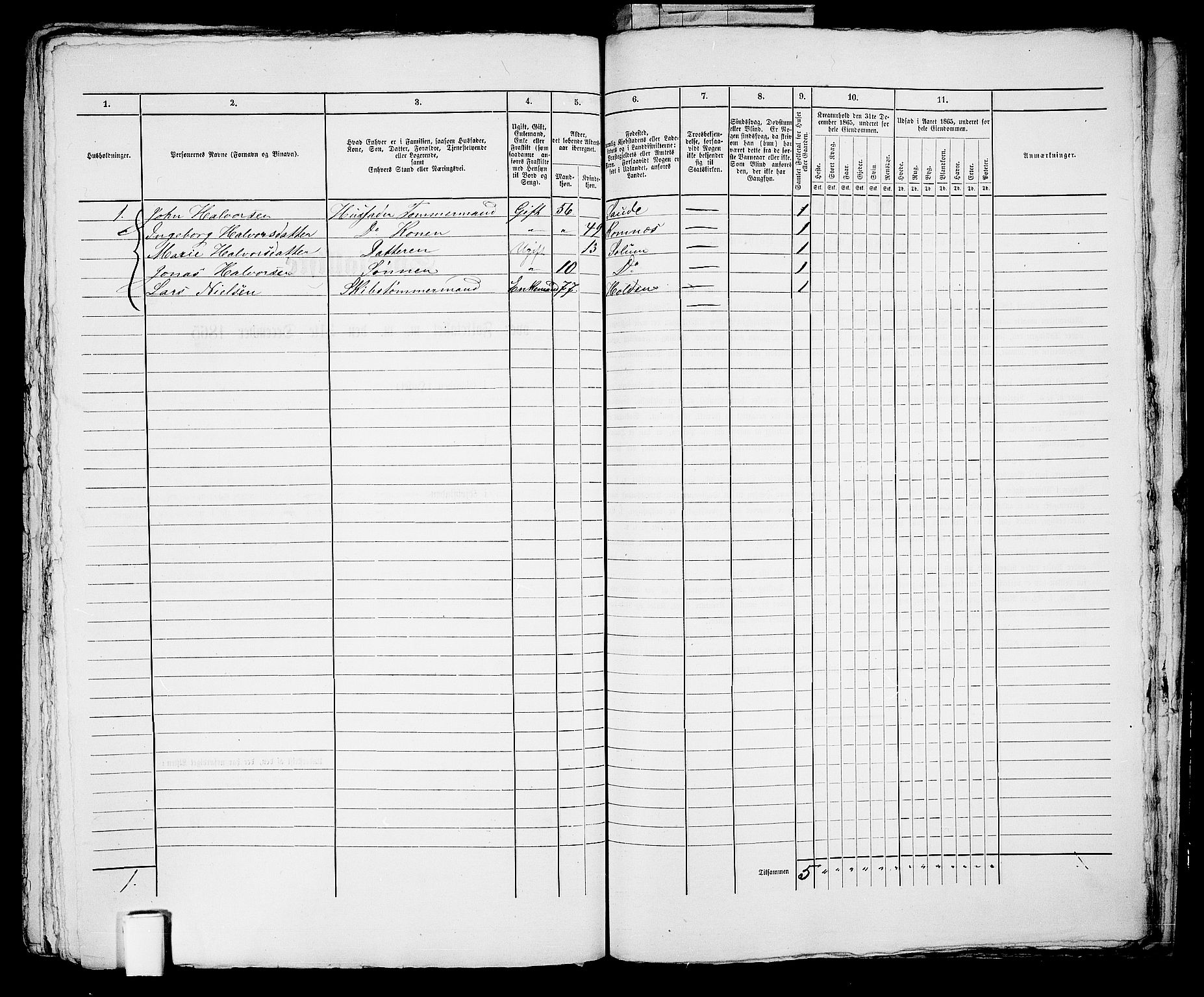 RA, 1865 census for Skien, 1865, p. 1233
