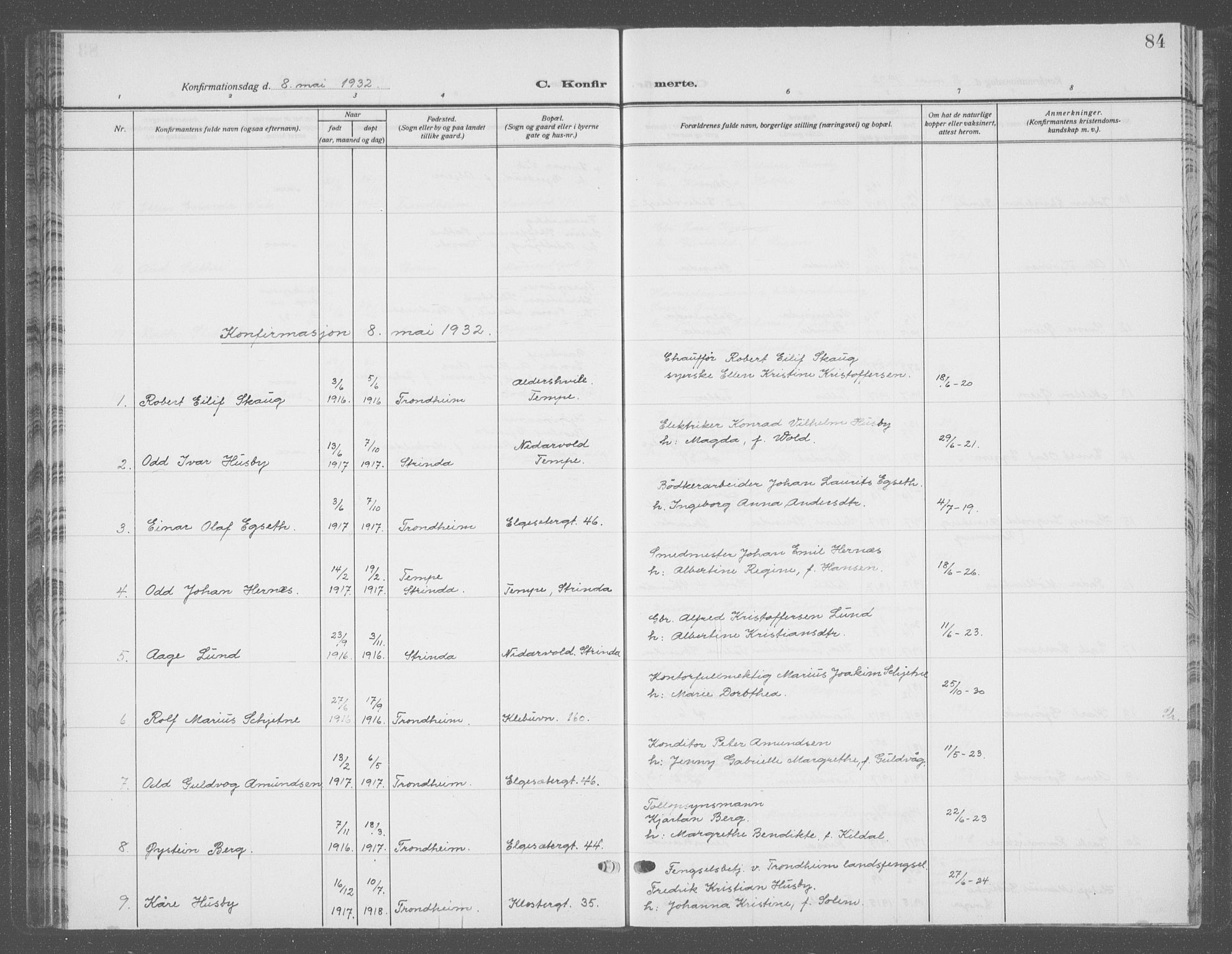 Ministerialprotokoller, klokkerbøker og fødselsregistre - Sør-Trøndelag, SAT/A-1456/601/L0099: Parish register (copy) no. 601C17, 1928-1941, p. 84