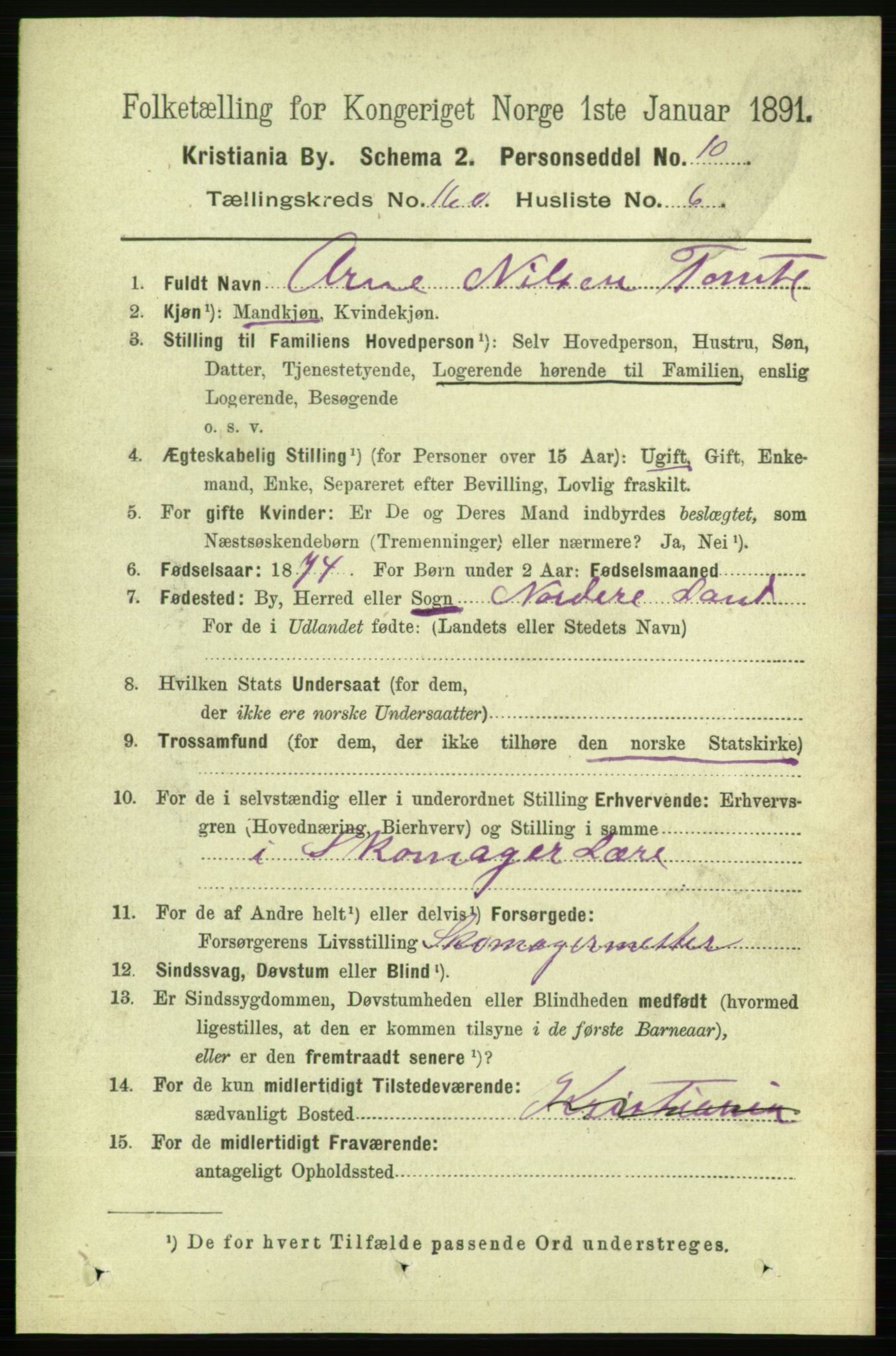 RA, 1891 census for 0301 Kristiania, 1891, p. 90845