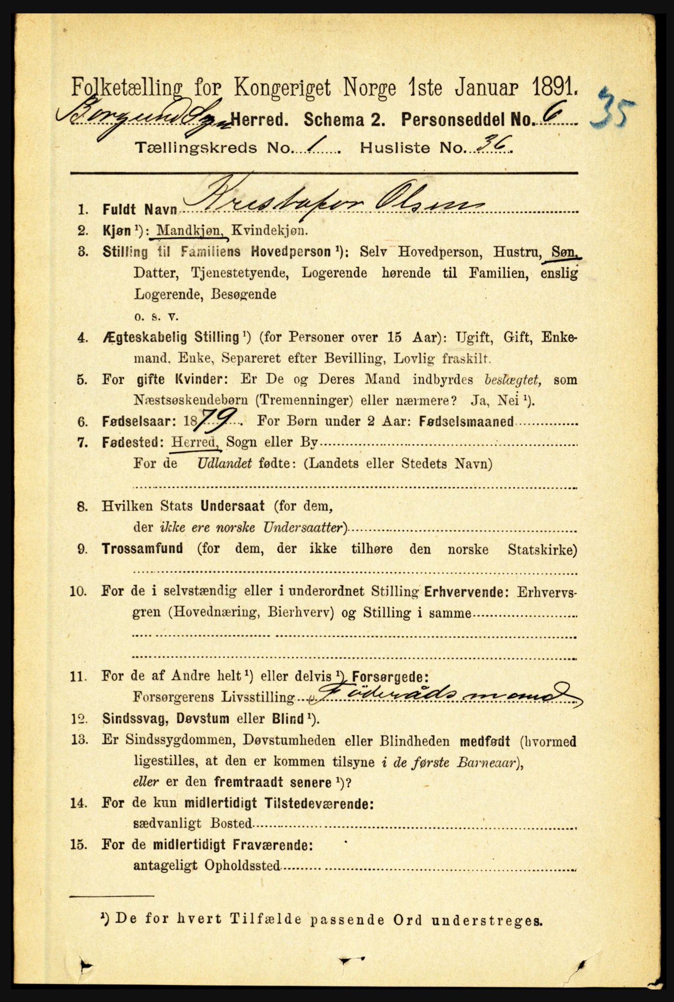 RA, 1891 census for 1423 Borgund, 1891, p. 255