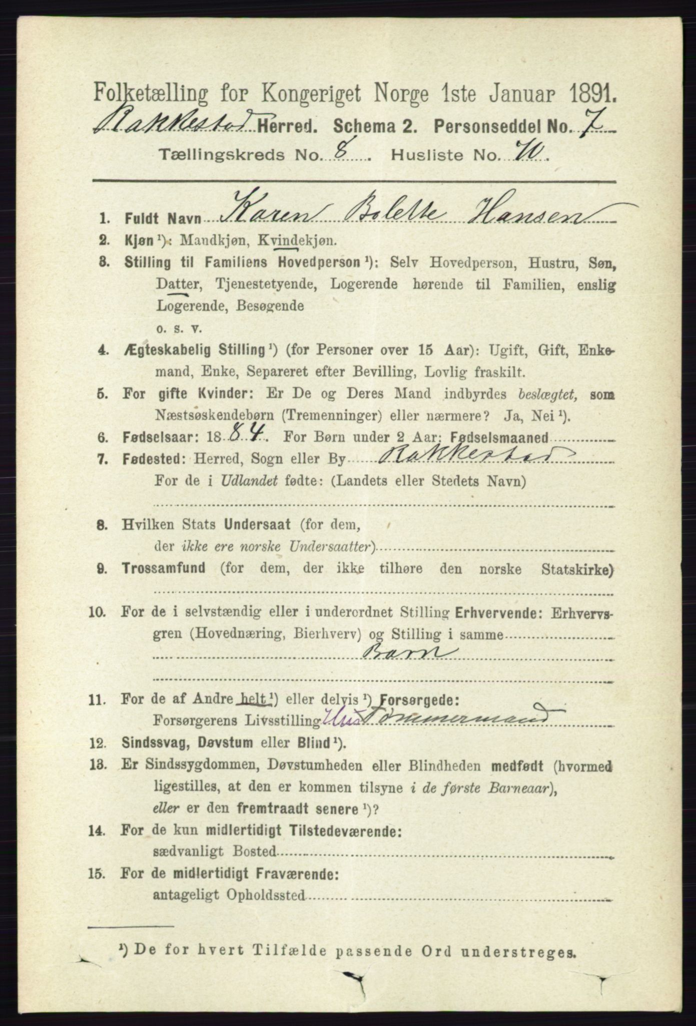 RA, 1891 census for 0128 Rakkestad, 1891, p. 4043