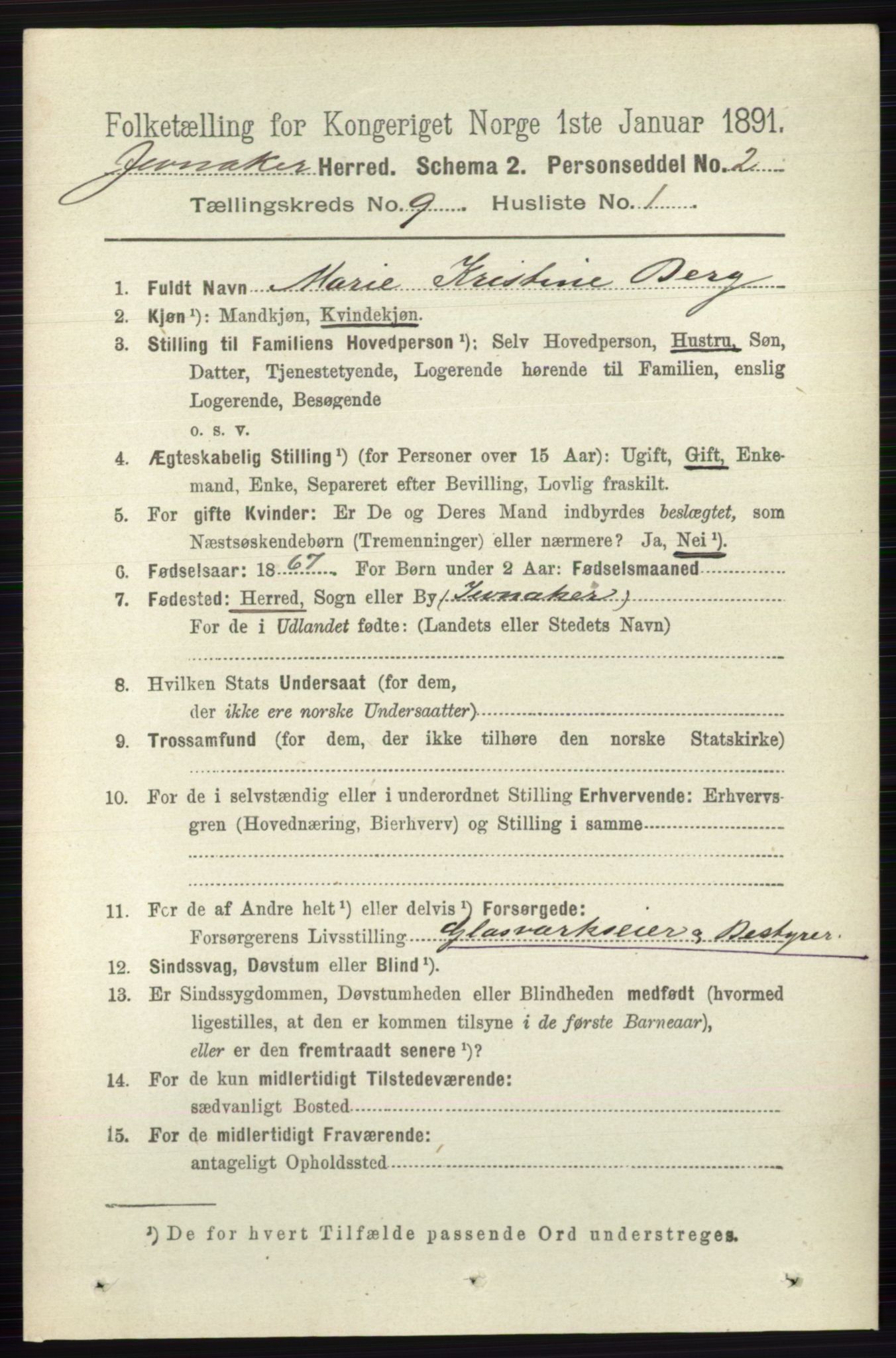 RA, 1891 census for 0532 Jevnaker, 1891, p. 4898