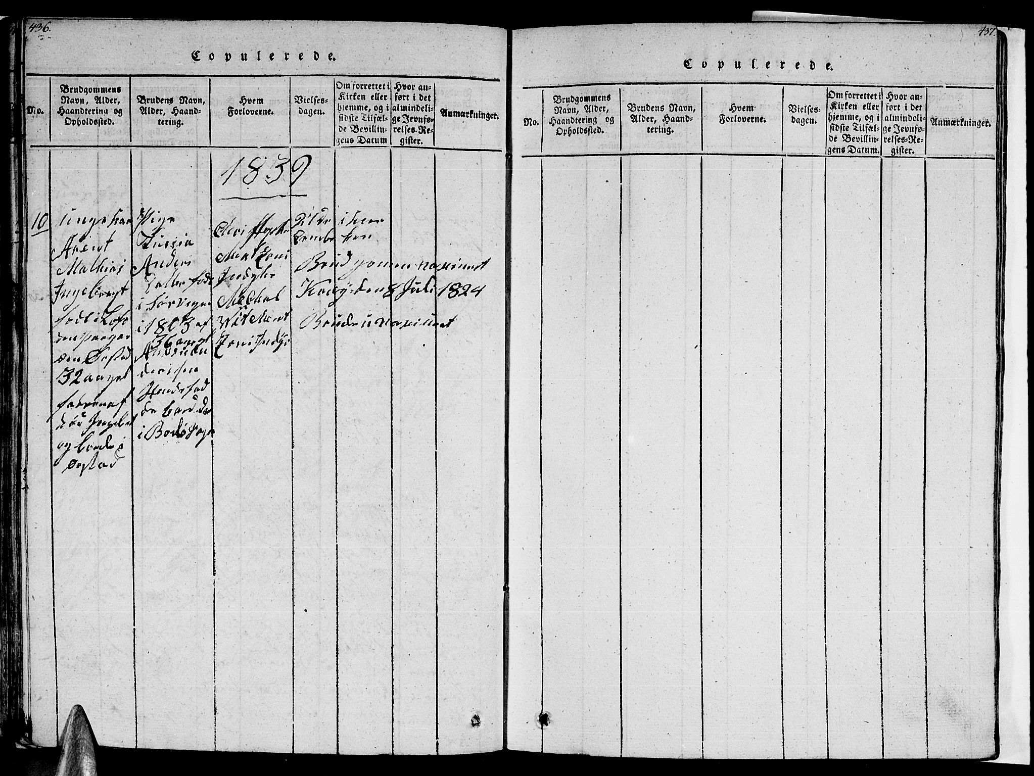 Ministerialprotokoller, klokkerbøker og fødselsregistre - Nordland, AV/SAT-A-1459/805/L0105: Parish register (copy) no. 805C01, 1820-1839, p. 436-437