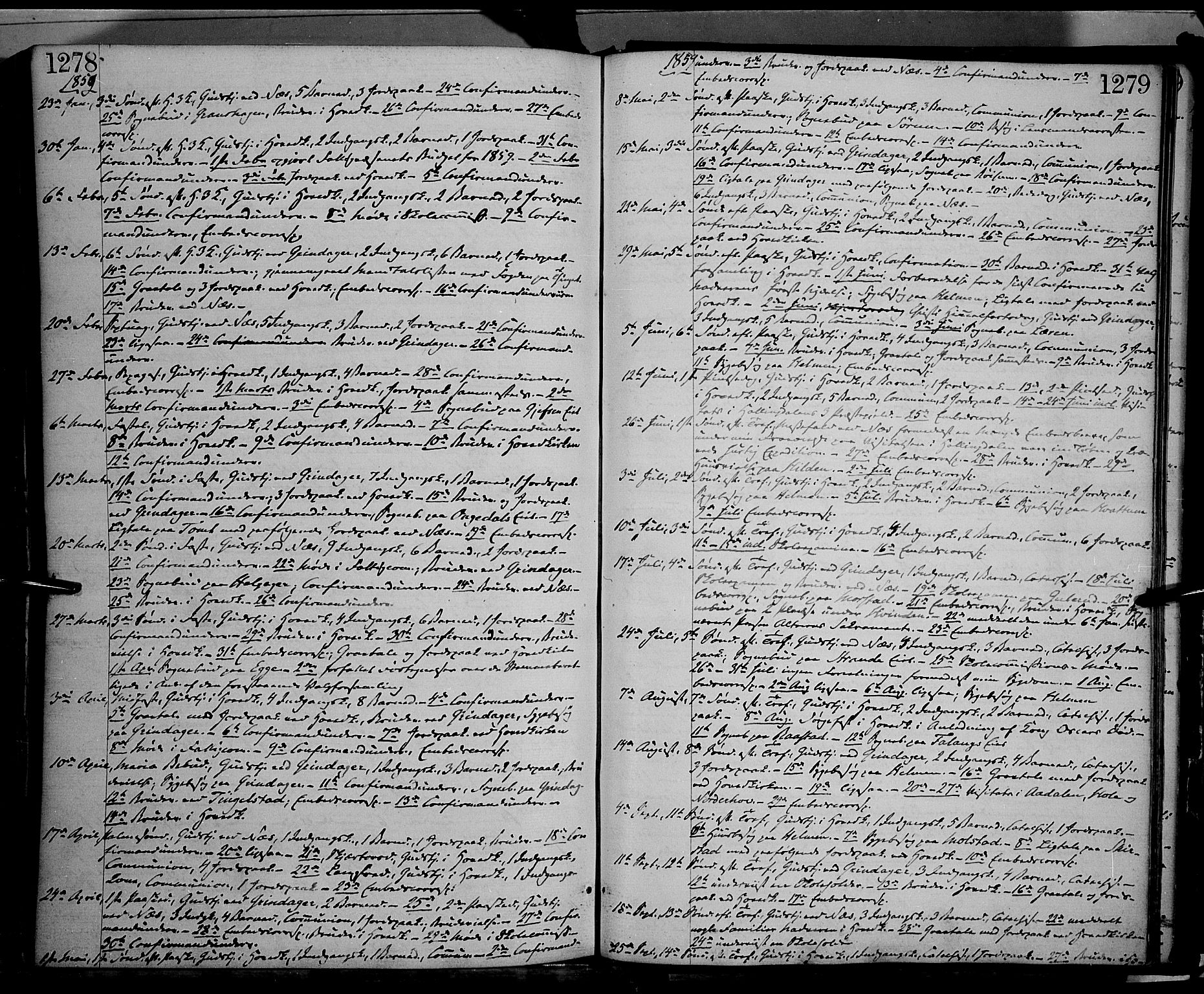 Gran prestekontor, AV/SAH-PREST-112/H/Ha/Haa/L0012: Parish register (official) no. 12, 1856-1874, p. 1278-1279