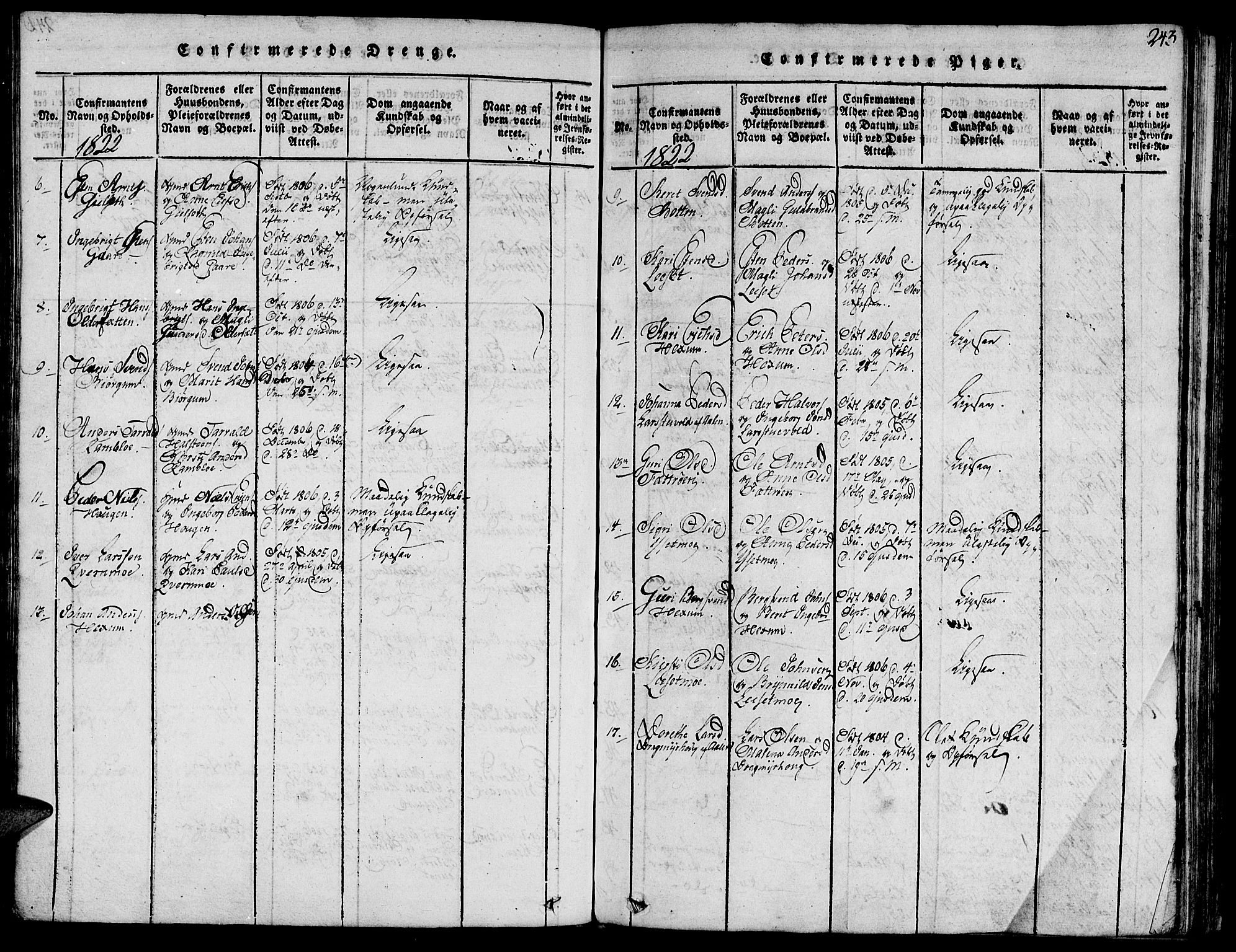 Ministerialprotokoller, klokkerbøker og fødselsregistre - Sør-Trøndelag, SAT/A-1456/685/L0954: Parish register (official) no. 685A03 /1, 1817-1829, p. 243