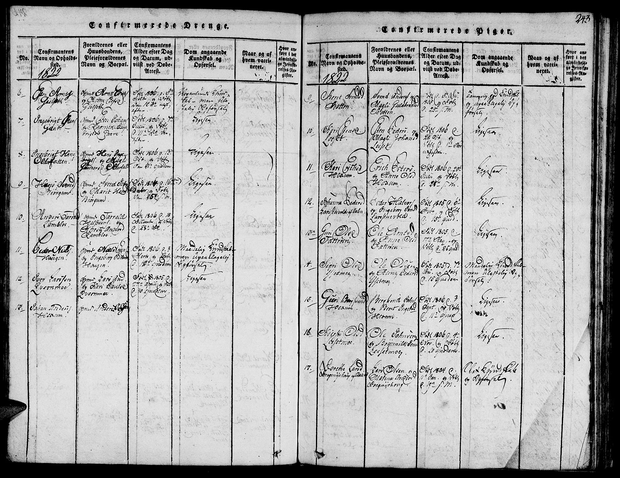 Ministerialprotokoller, klokkerbøker og fødselsregistre - Sør-Trøndelag, AV/SAT-A-1456/685/L0954: Parish register (official) no. 685A03 /1, 1817-1829, p. 243