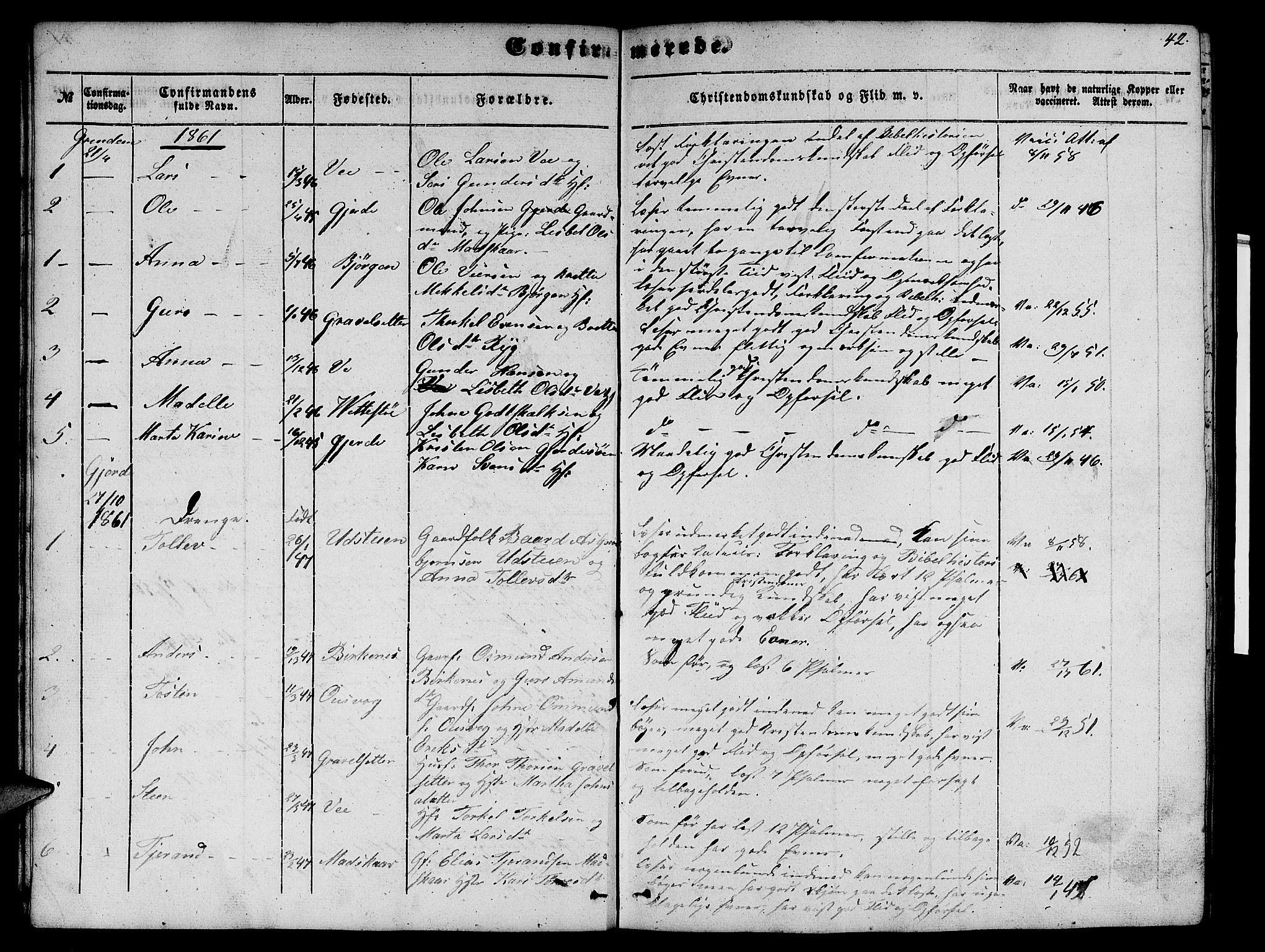 Etne sokneprestembete, SAB/A-75001/H/Hab: Parish register (copy) no. B 2, 1851-1866, p. 42