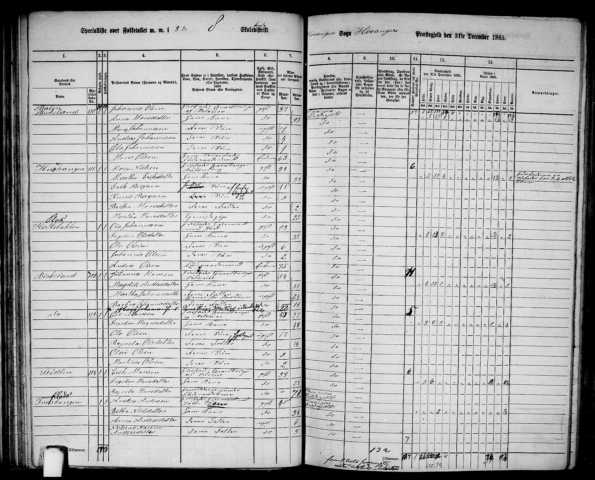 RA, 1865 census for Hosanger, 1865, p. 64