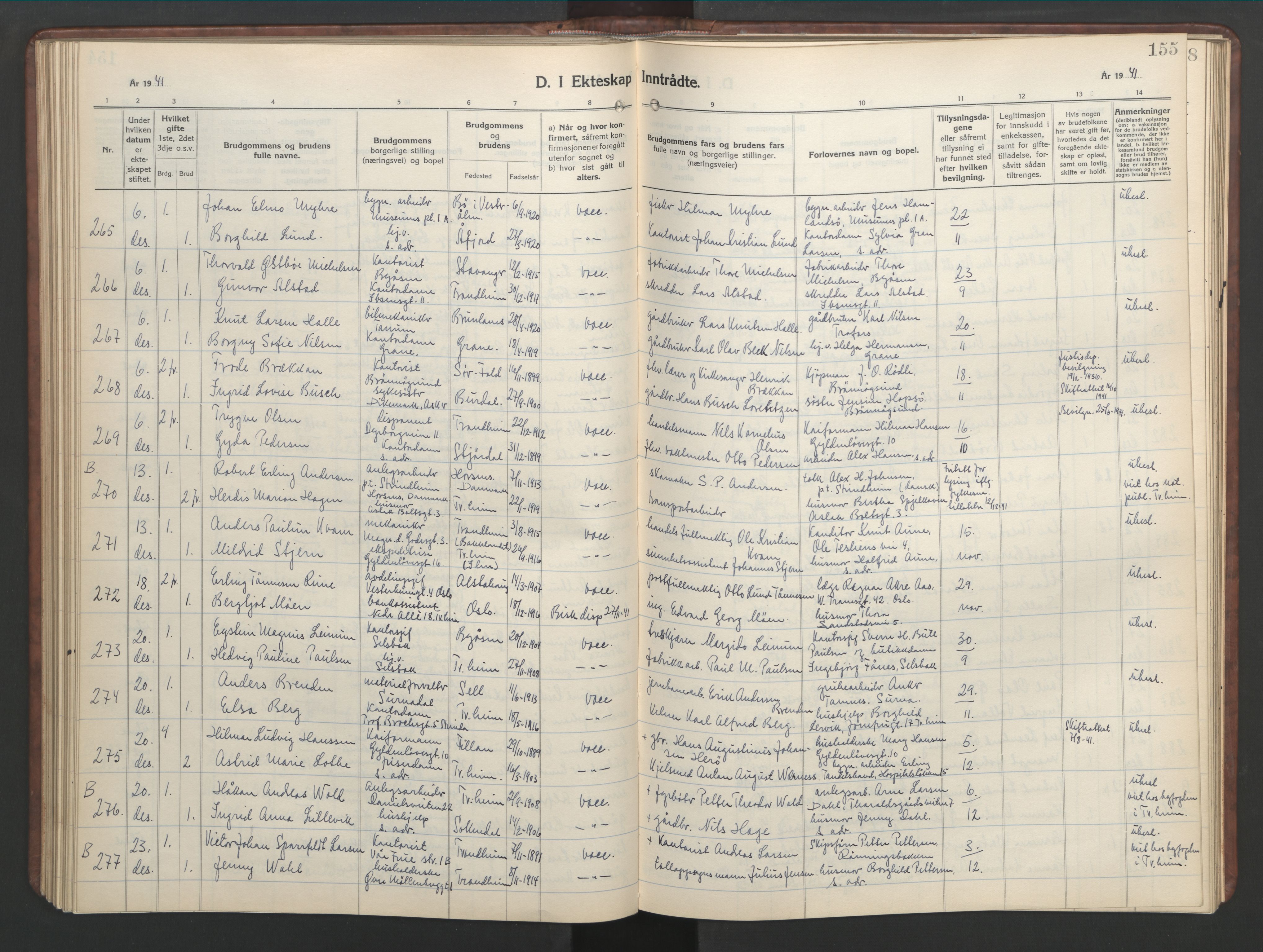 Ministerialprotokoller, klokkerbøker og fødselsregistre - Sør-Trøndelag, SAT/A-1456/601/L0101: Parish register (copy) no. 601C19, 1935-1946, p. 155