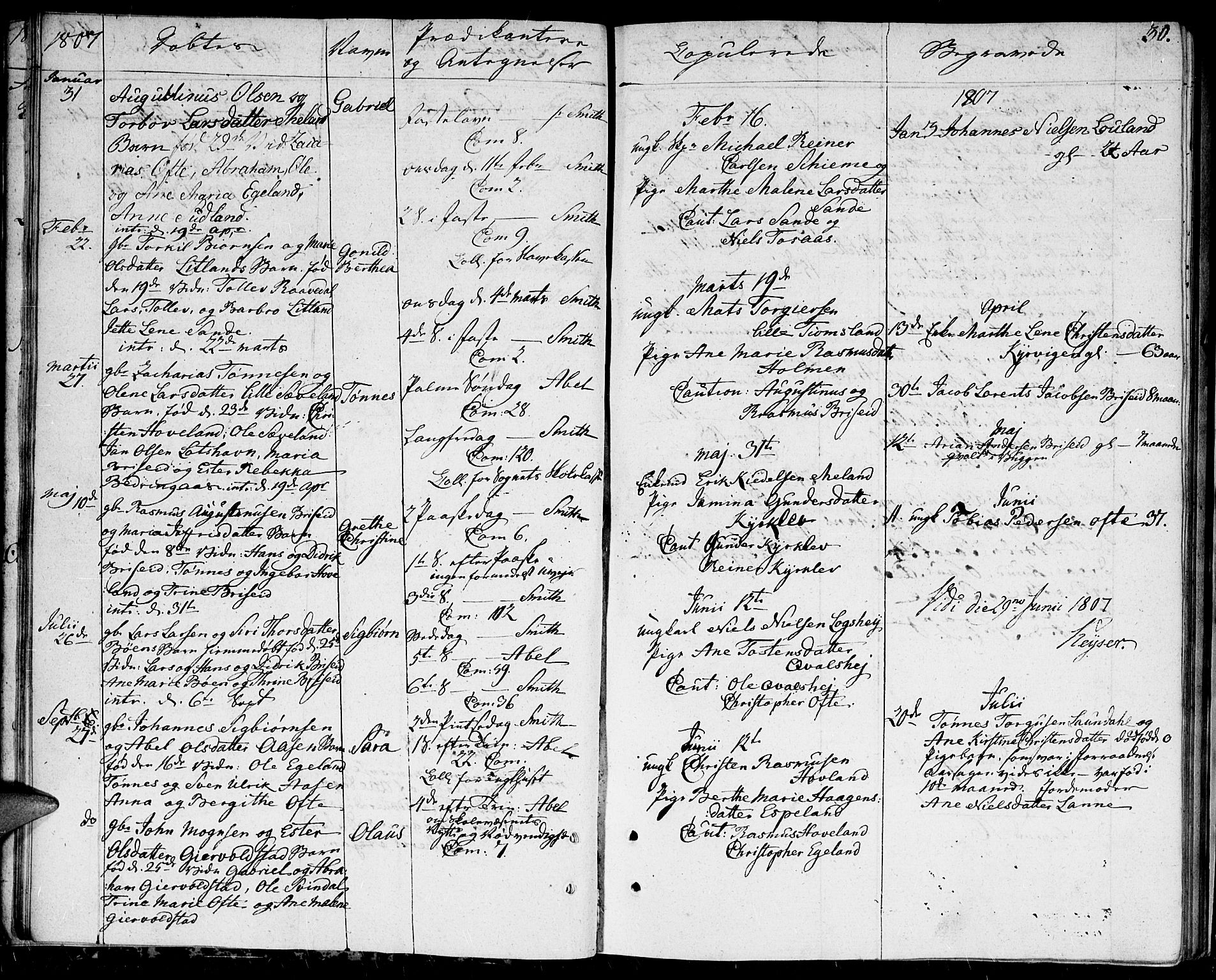 Herad sokneprestkontor, SAK/1111-0018/F/Fa/Faa/L0002: Parish register (official) no. A 2, 1800-1815, p. 30