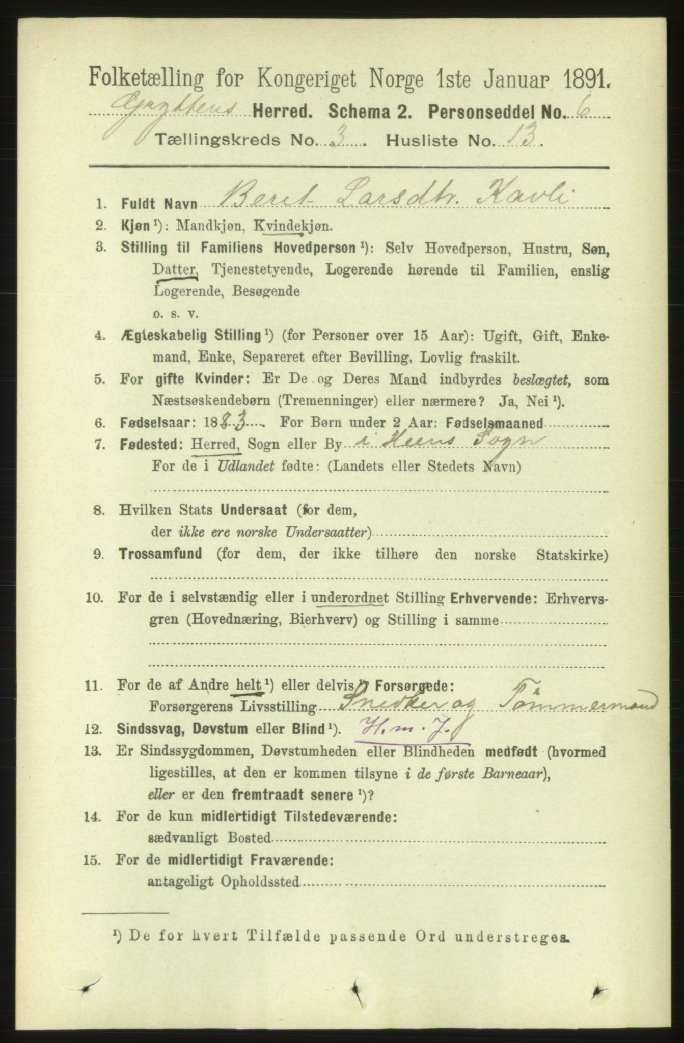 RA, 1891 census for 1539 Grytten, 1891, p. 1004