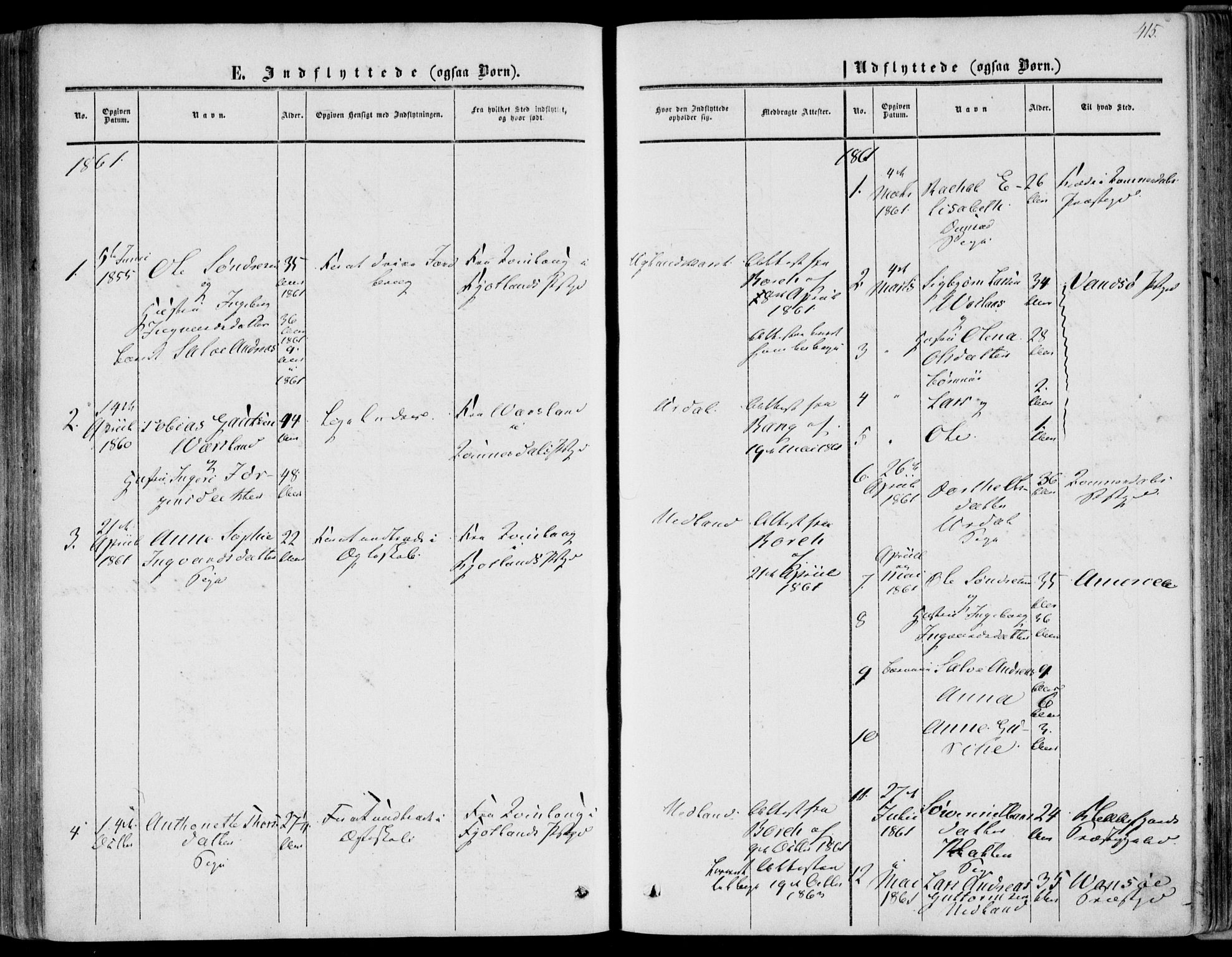 Bakke sokneprestkontor, SAK/1111-0002/F/Fa/Fab/L0002: Parish register (official) no. A 2, 1855-1884, p. 415