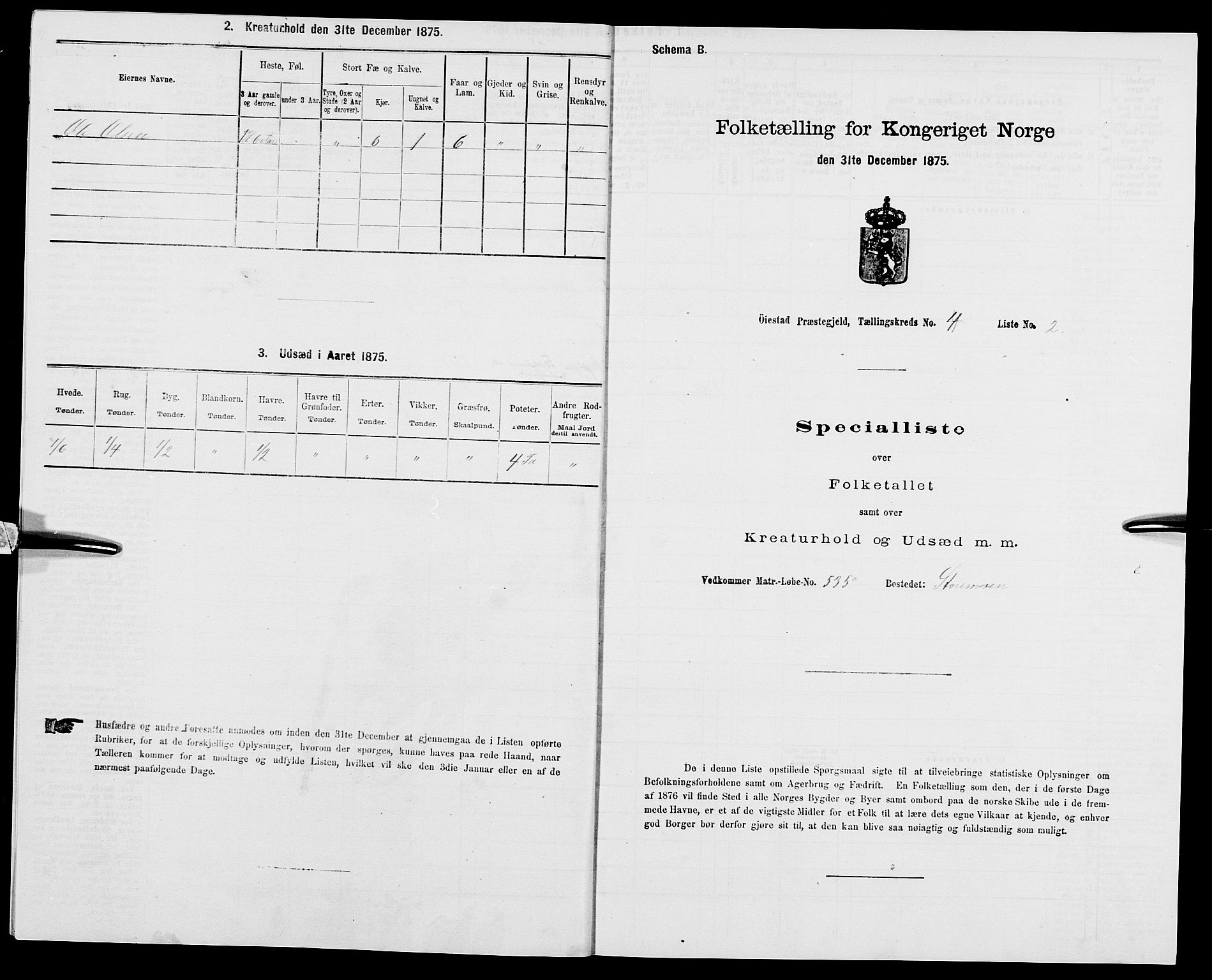 SAK, 1875 census for 0920P Øyestad, 1875, p. 432