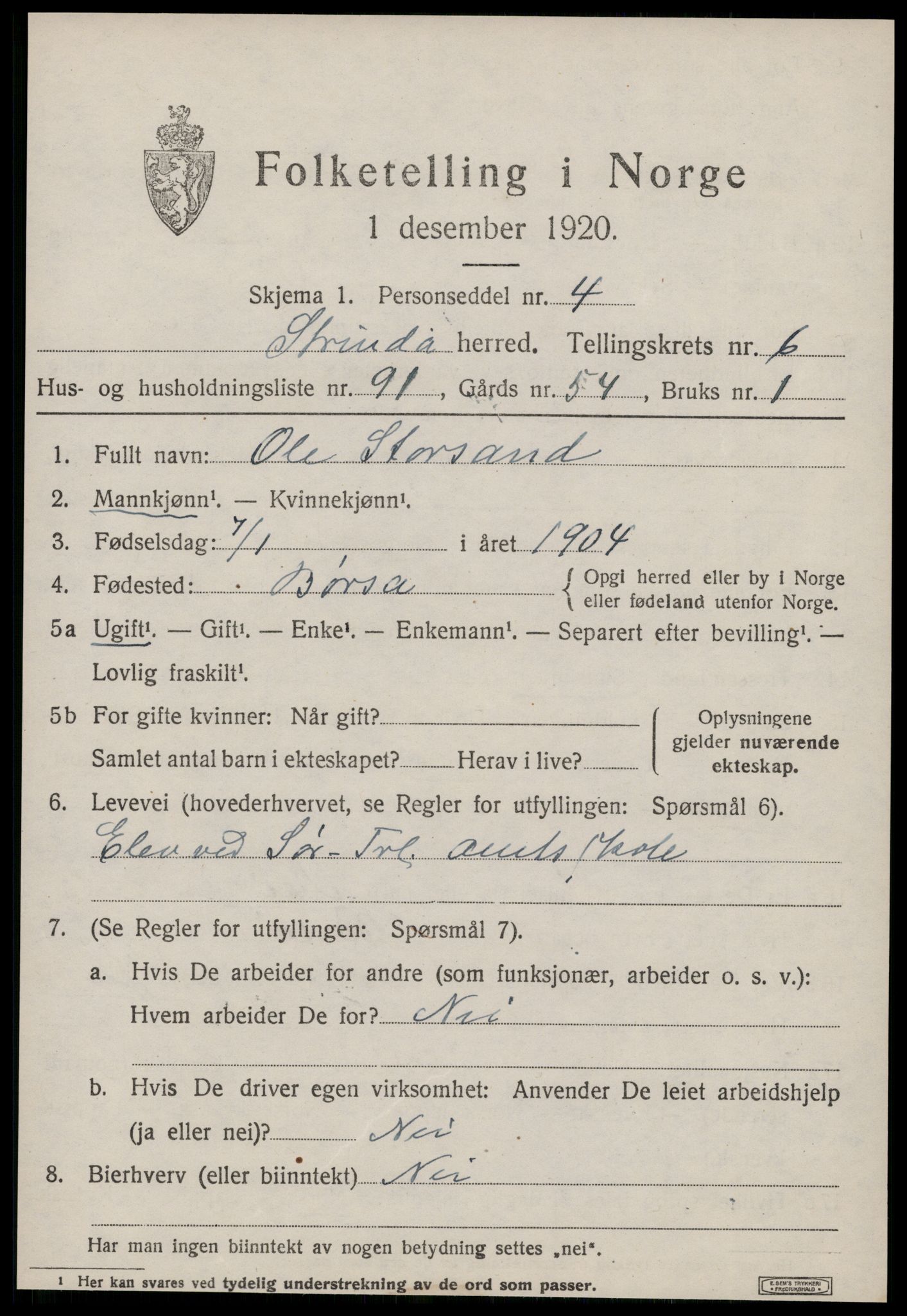 SAT, 1920 census for Strinda, 1920, p. 15810