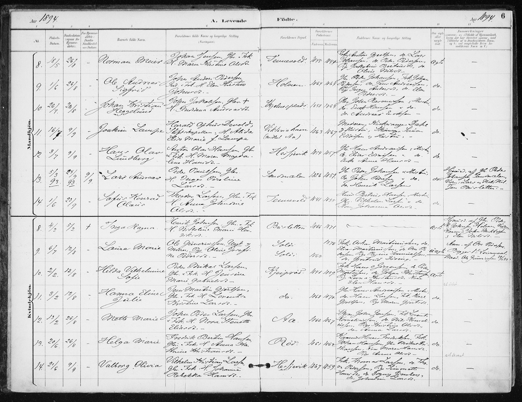 Salangen sokneprestembete, AV/SATØ-S-1324/H/Ha/L0001kirke: Parish register (official) no. 1, 1893-1911, p. 6