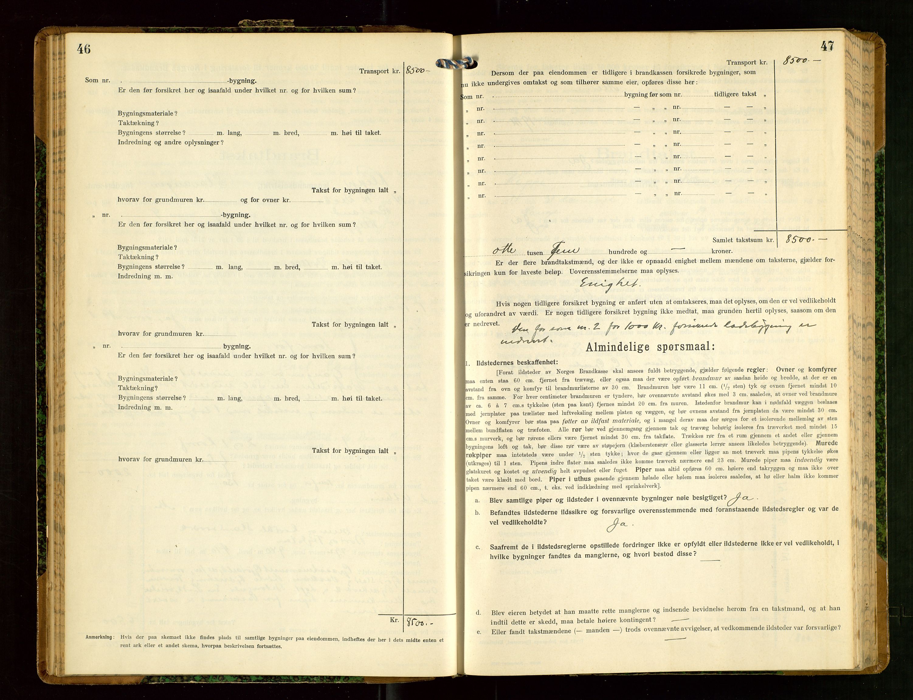 Klepp lensmannskontor, AV/SAST-A-100163/Goc/L0008: "Brandtakstprotokol" m/register, 1914-1917, p. 46-47