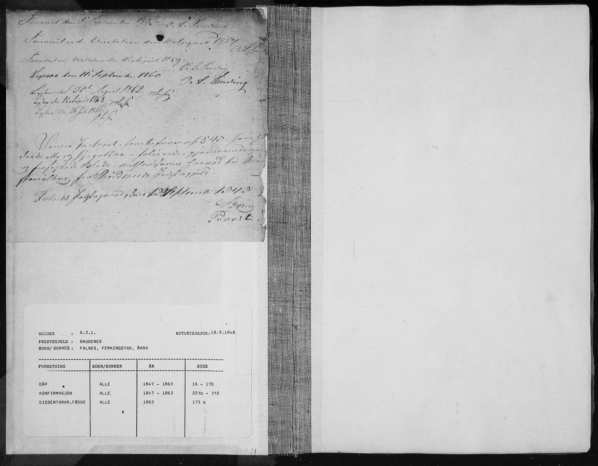 Skudenes sokneprestkontor, SAST/A -101849/H/Ha/Haa/L0004: Parish register (official) no. A 3.1, 1847-1863