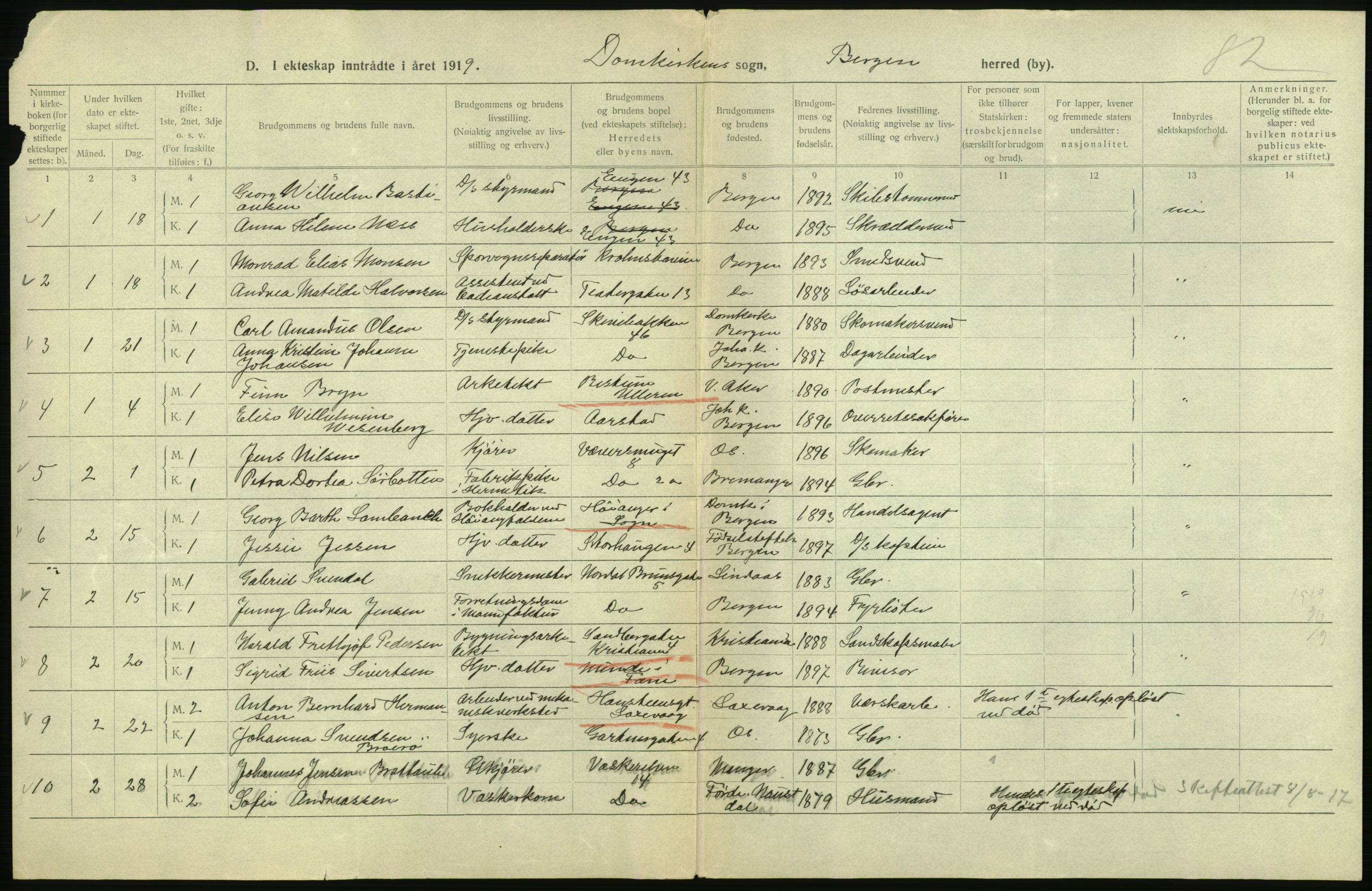 Statistisk sentralbyrå, Sosiodemografiske emner, Befolkning, AV/RA-S-2228/D/Df/Dfb/Dfbi/L0035: Bergen: Gifte, døde, dødfødte., 1919, p. 238