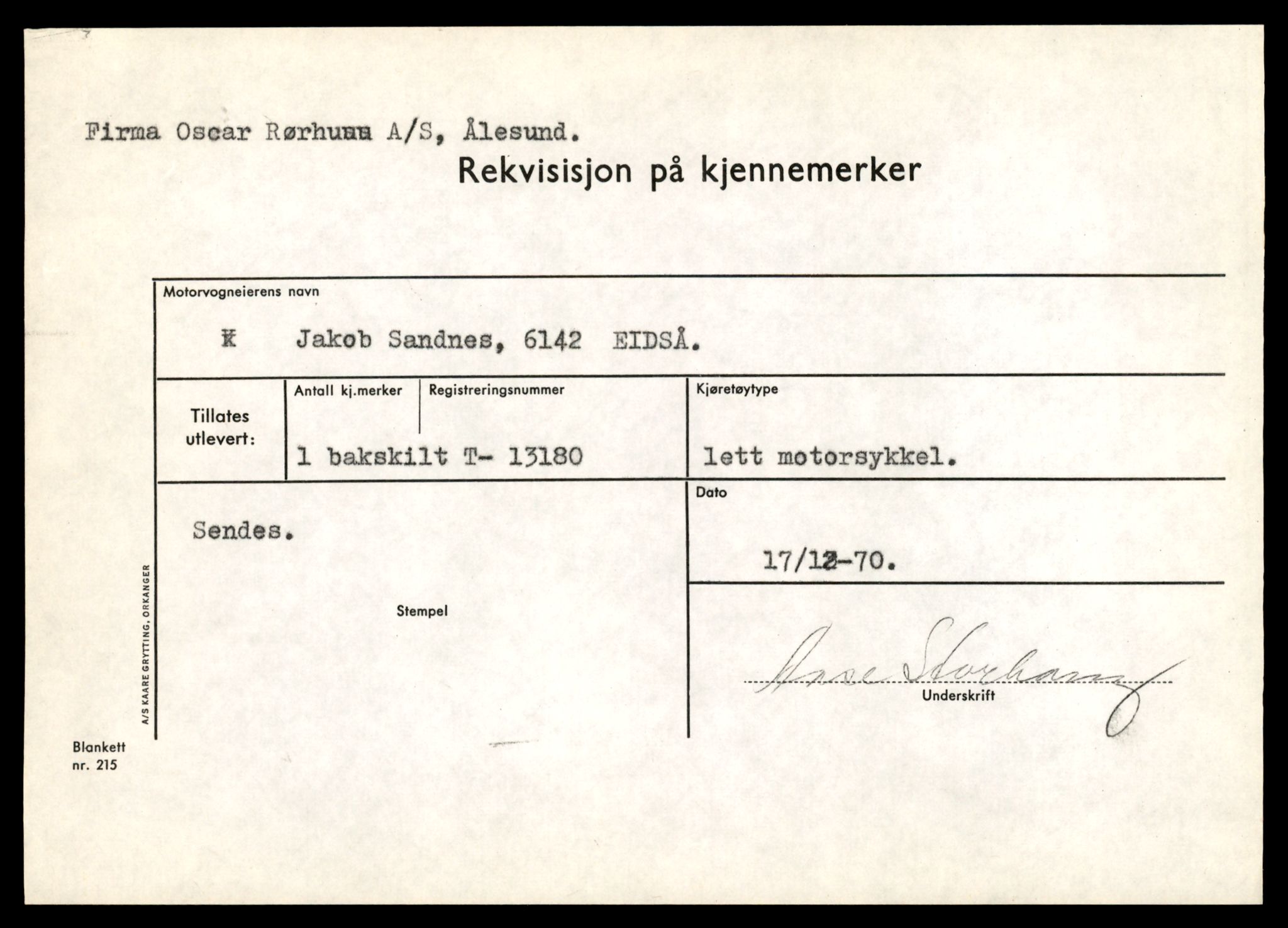 Møre og Romsdal vegkontor - Ålesund trafikkstasjon, AV/SAT-A-4099/F/Fe/L0038: Registreringskort for kjøretøy T 13180 - T 13360, 1927-1998, p. 15