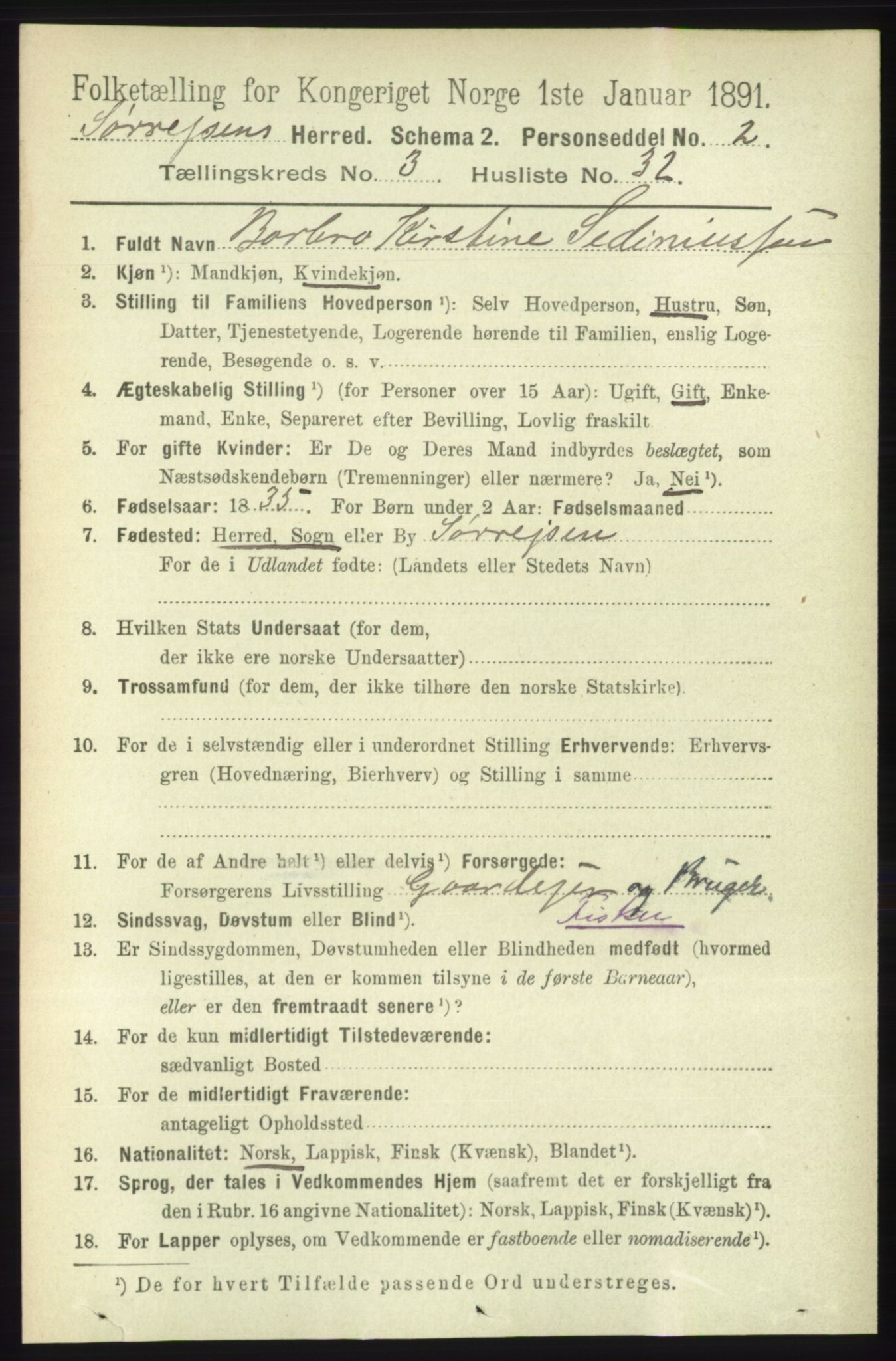 RA, 1891 census for 1925 Sørreisa, 1891, p. 956