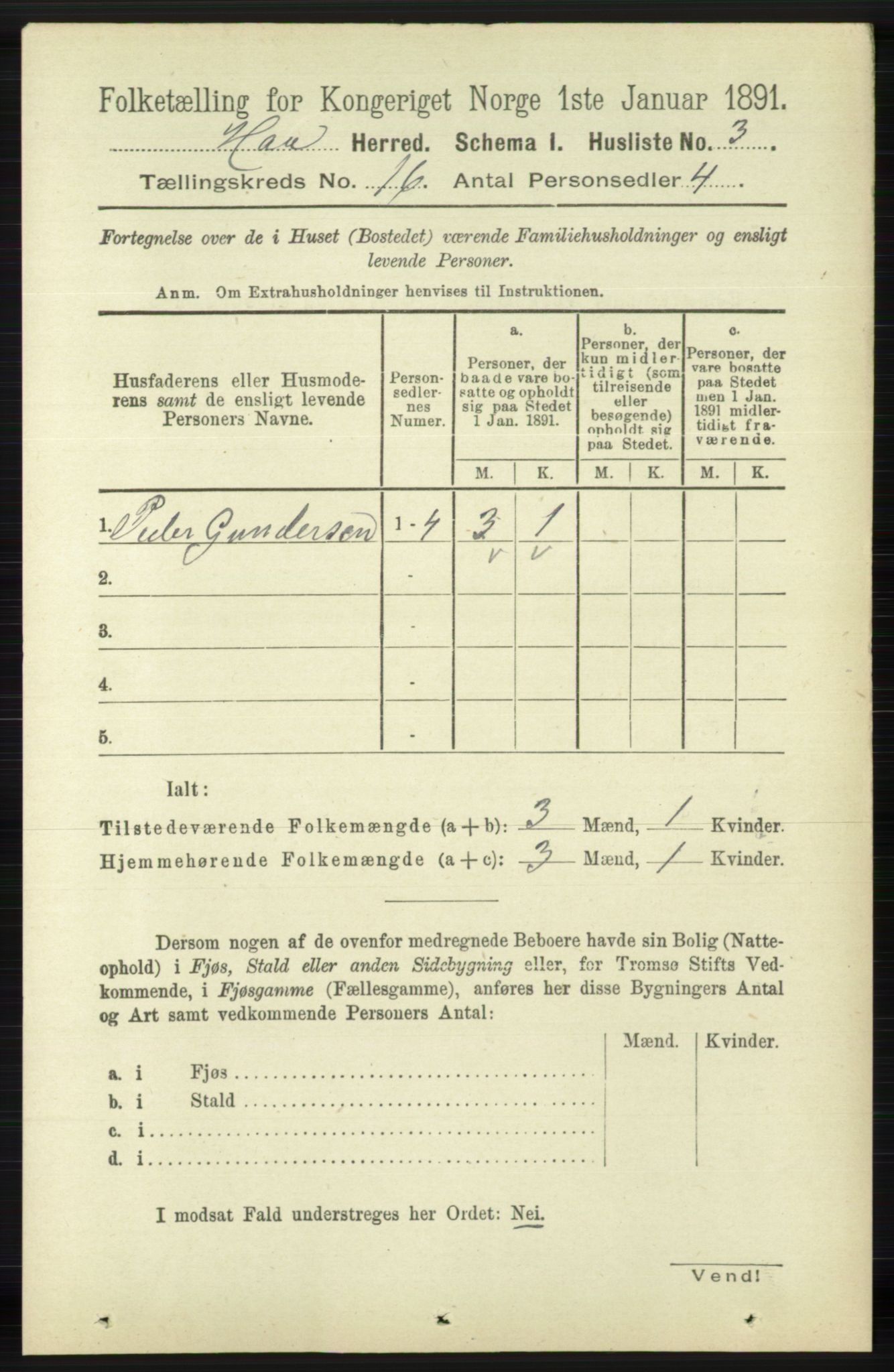 RA, 1891 census for 1119 Hå, 1891, p. 3992