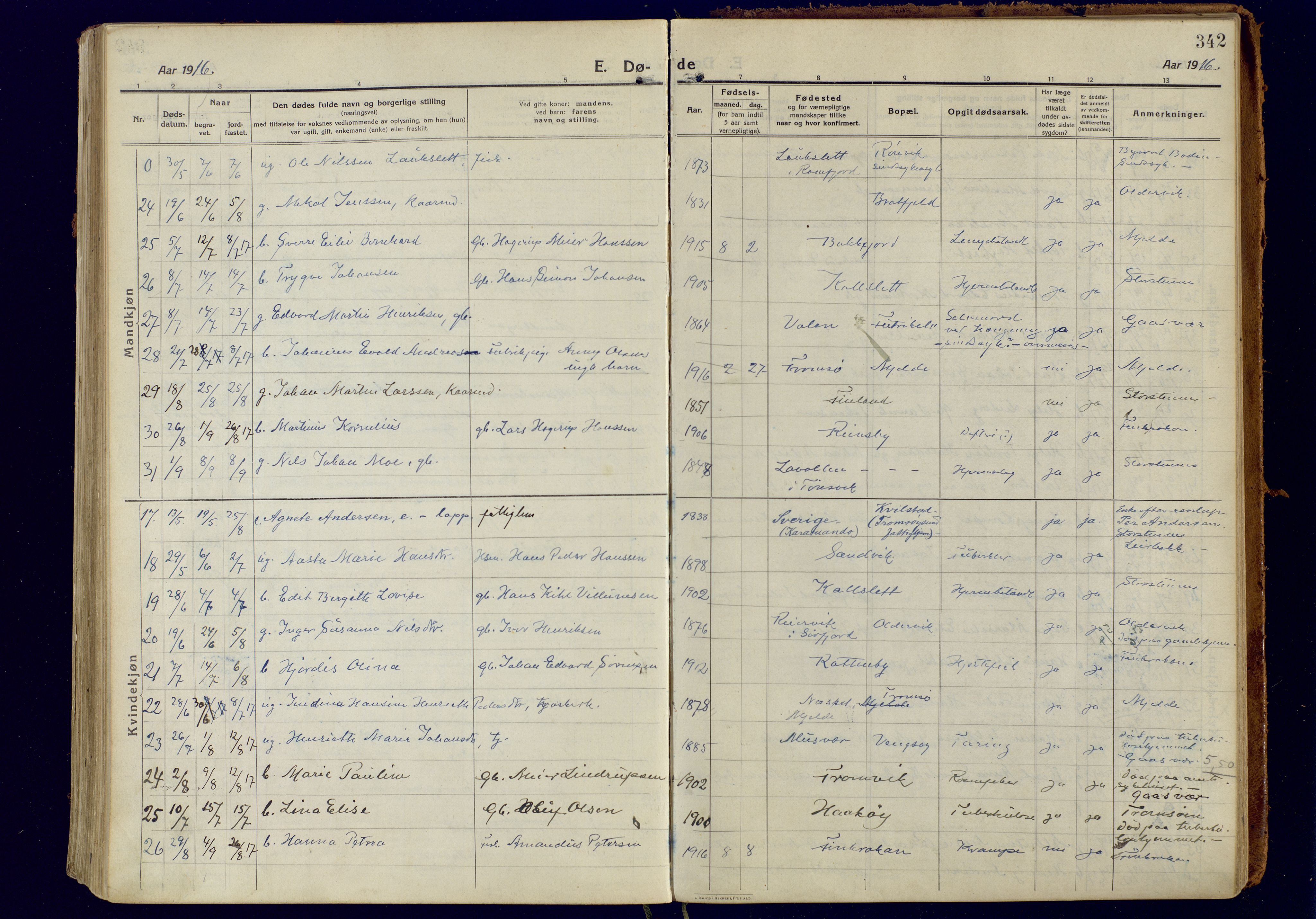 Tromsøysund sokneprestkontor, AV/SATØ-S-1304/G/Ga/L0008kirke: Parish register (official) no. 8, 1914-1922, p. 342